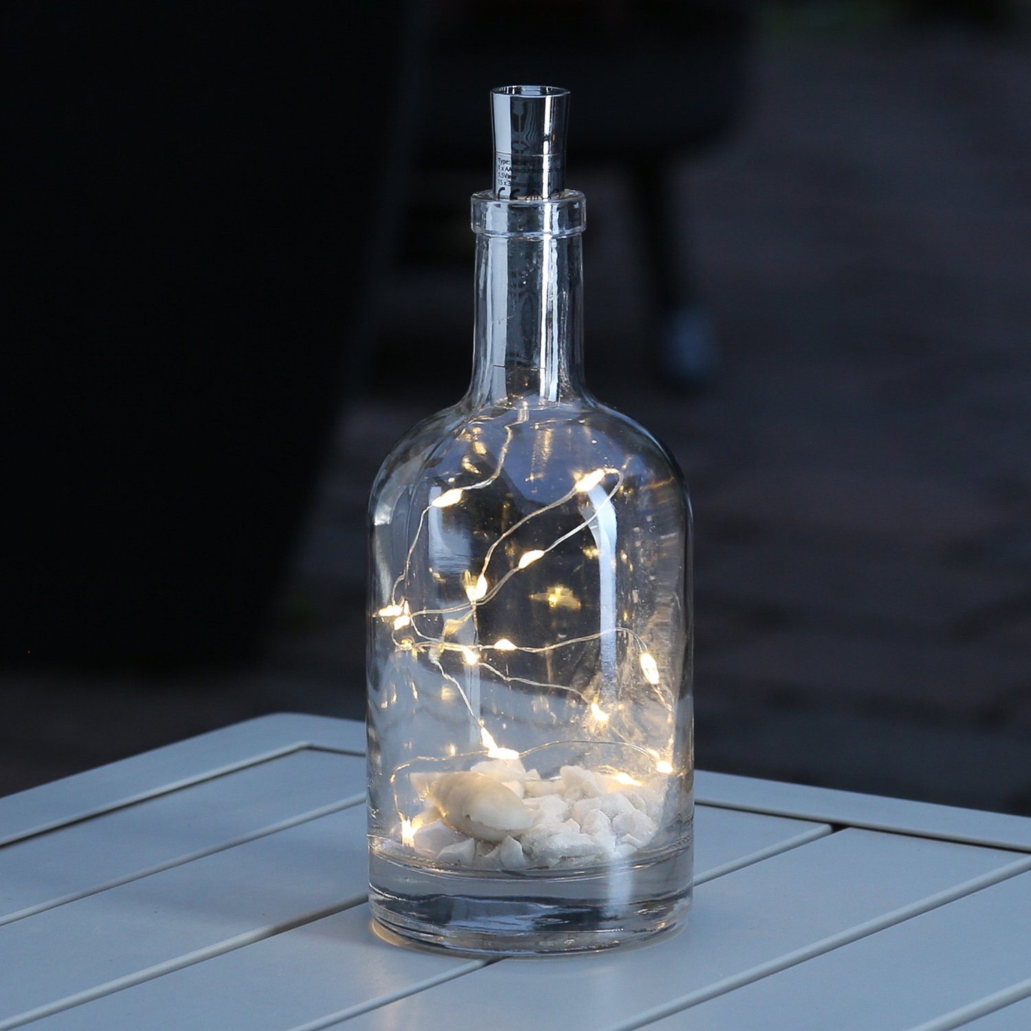 MARELIDA LED-Lichterkette LED Drahtlichterkette für Flaschen Korken  Flaschenlicht Weinflaschen 70cm silber, 15-flammig
