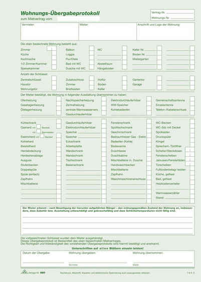 RNK Verlag Formularblock Wohnungs-Übergabeprotokoll - SD, 1 x 3 Blatt, DIN A4