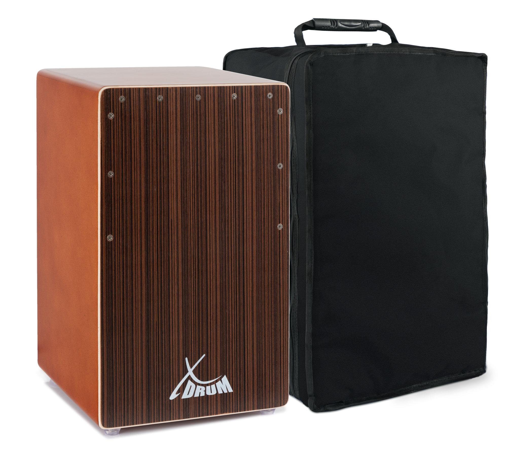 XDrum Cajon "El Bajo" Bass Port Cocoa Brown / Ebony,Trommelkiste, Inkl. Tragetasche, Durchsetzungsstarker Bass & Snare Teppich
