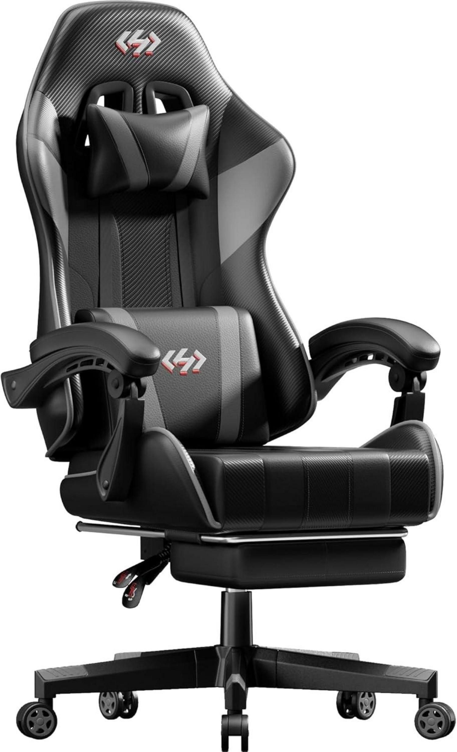 LuxusKollektion Gaming-Stuhl Gaming Stuhl Ergonomischer Sessel Racing Gamer Fußstütze Schwarz-Grau