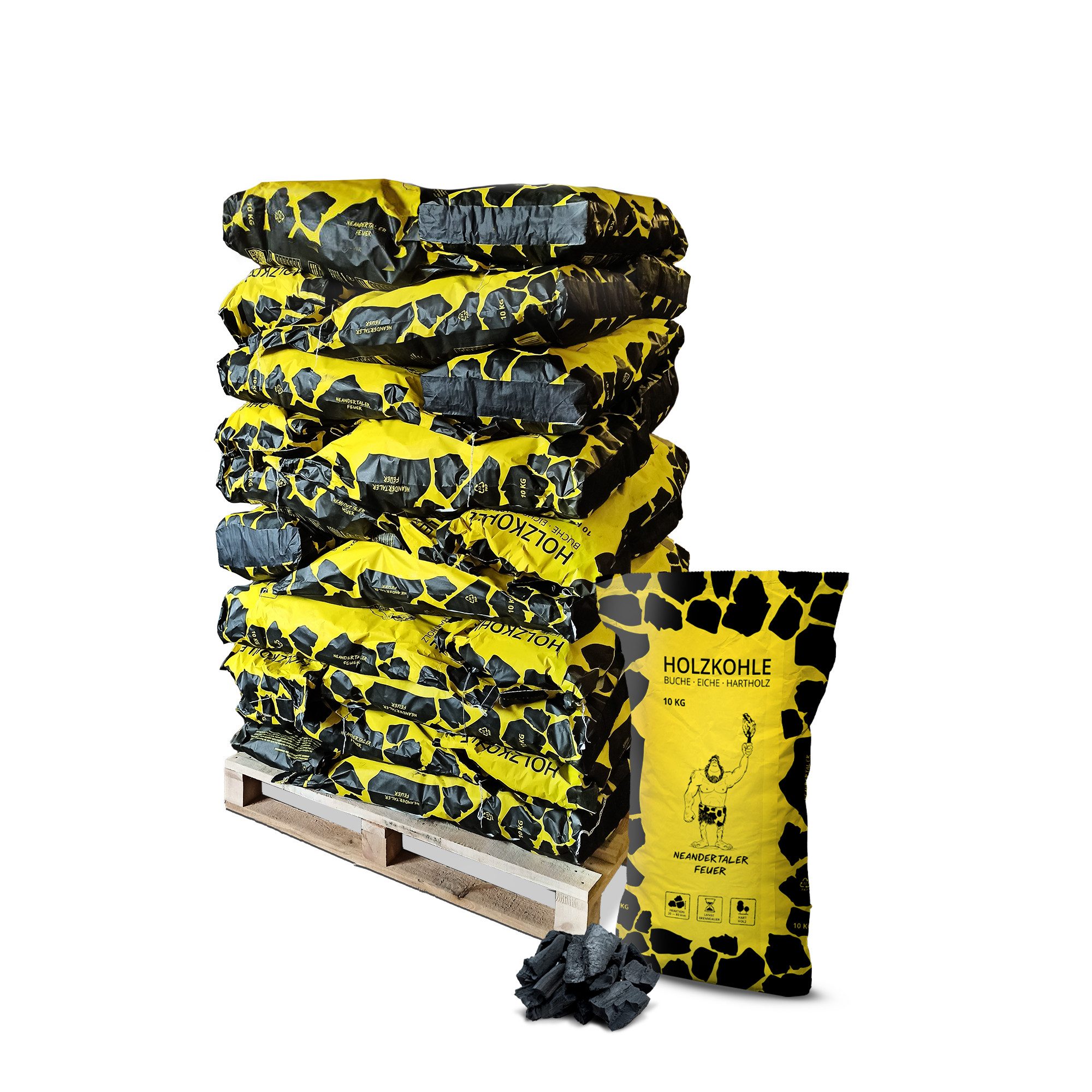 Neandertaler Feuer Holzkohle Grillkohle Grillholzkohle Palette Charcoal Grill Kohle Bucheholzkohle, 240 kg