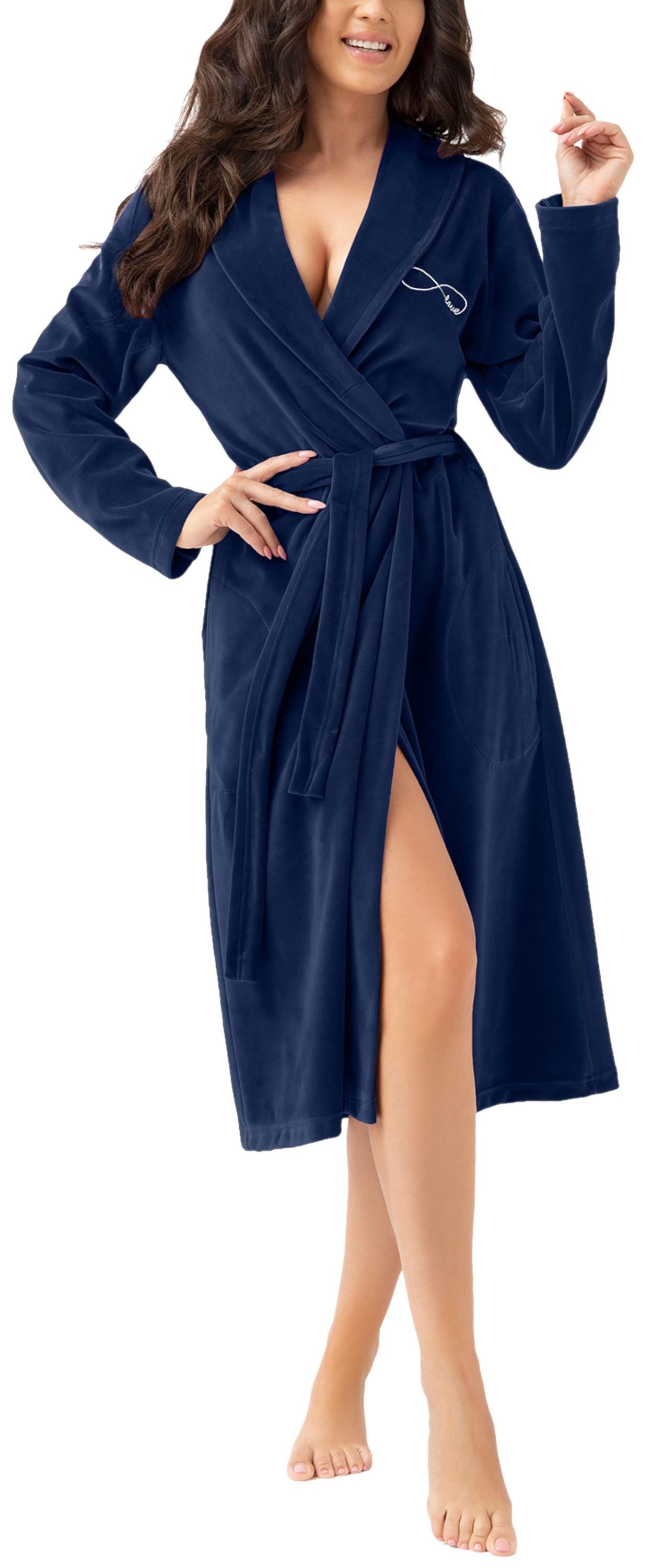 Aquarti Damenbademantel Aquarti Damen Morgenmantel aus Velours Bademantel m günstig online kaufen