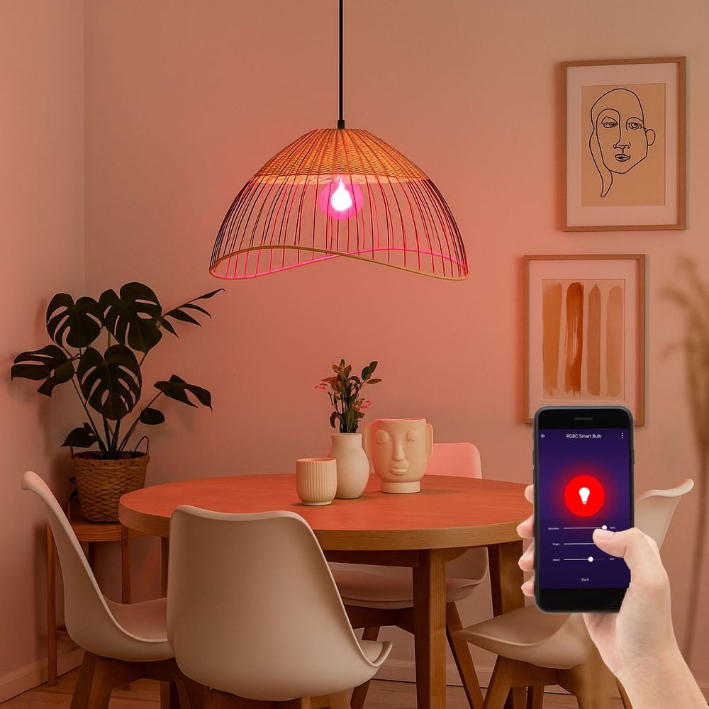 JUST LIGHT LED Pendelleuchte, Leuchtmittel inklusive, Kaltweiß, Warmweiß, Neutralweiß, Tageslichtweiß, Farbwechsel, Hängeleuchte Smart RGB LED Rattan Gitter schwarz App-Steuerung D 48 cm