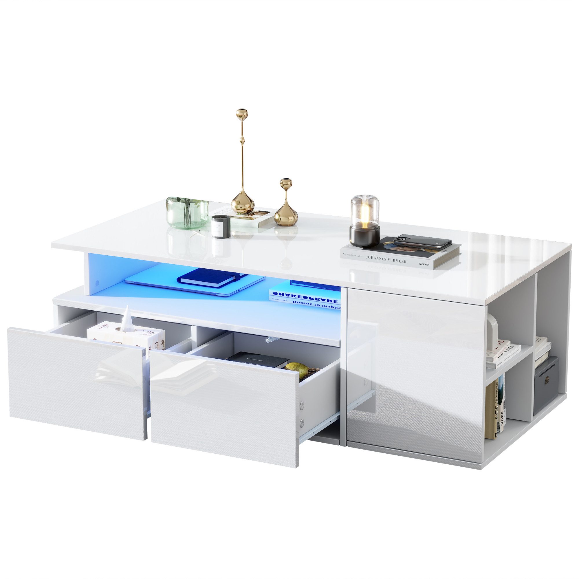 Merax Couchtisch hochglanz Sofatisch Beistelltisch mit LED-Beleuchtung (App günstig online kaufen