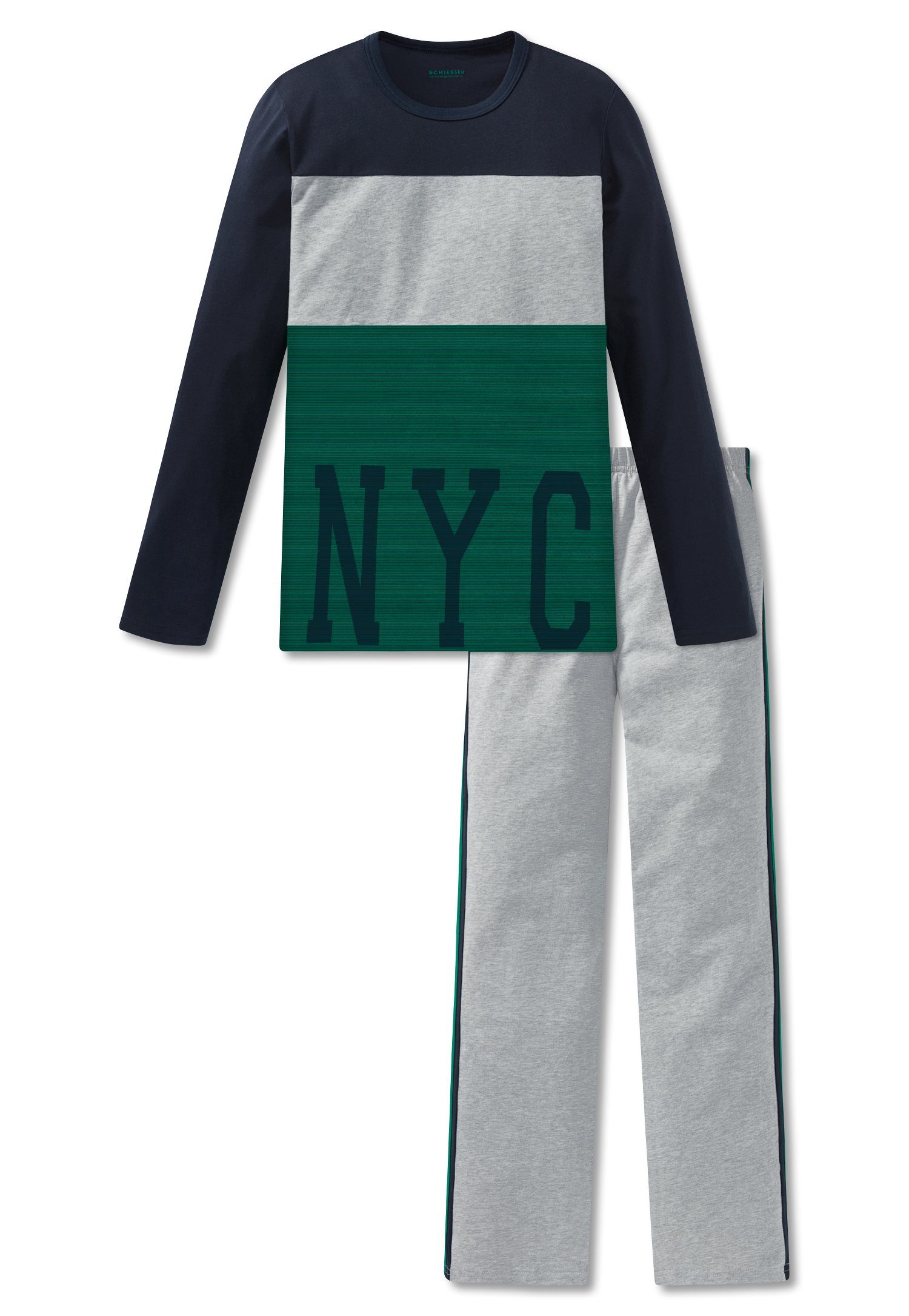 Schiesser Schlafanzug Green Power lang, Schlafanzug Jungen Baumwolle, Set) Colour-Blocking-Look (Set, 100