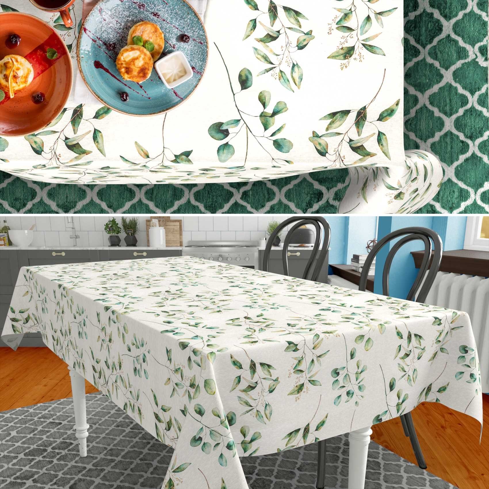 ANRO Tischdecke aus Stoff mit Blumen Pflanzen wasserabweisend Tischtuch Tischwäsche (Einzelstück 1-tlg), mit Acryl Beschichtung
