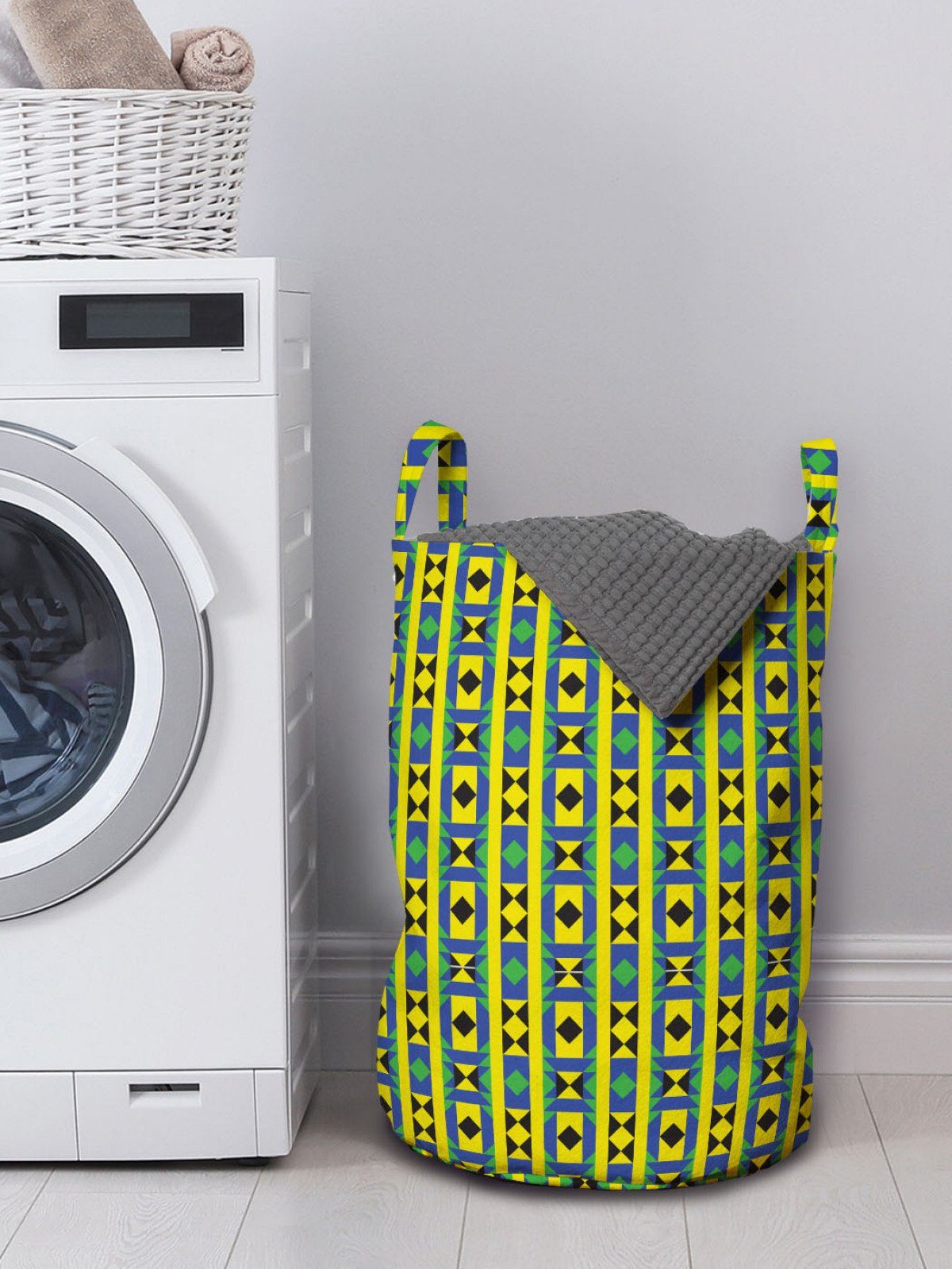 Wäschesäckchen Waschsalons, Muster Kordelzugverschluss Geometrisches mit für Kente Kenia Abakuhaus Griffen Wäschekorb