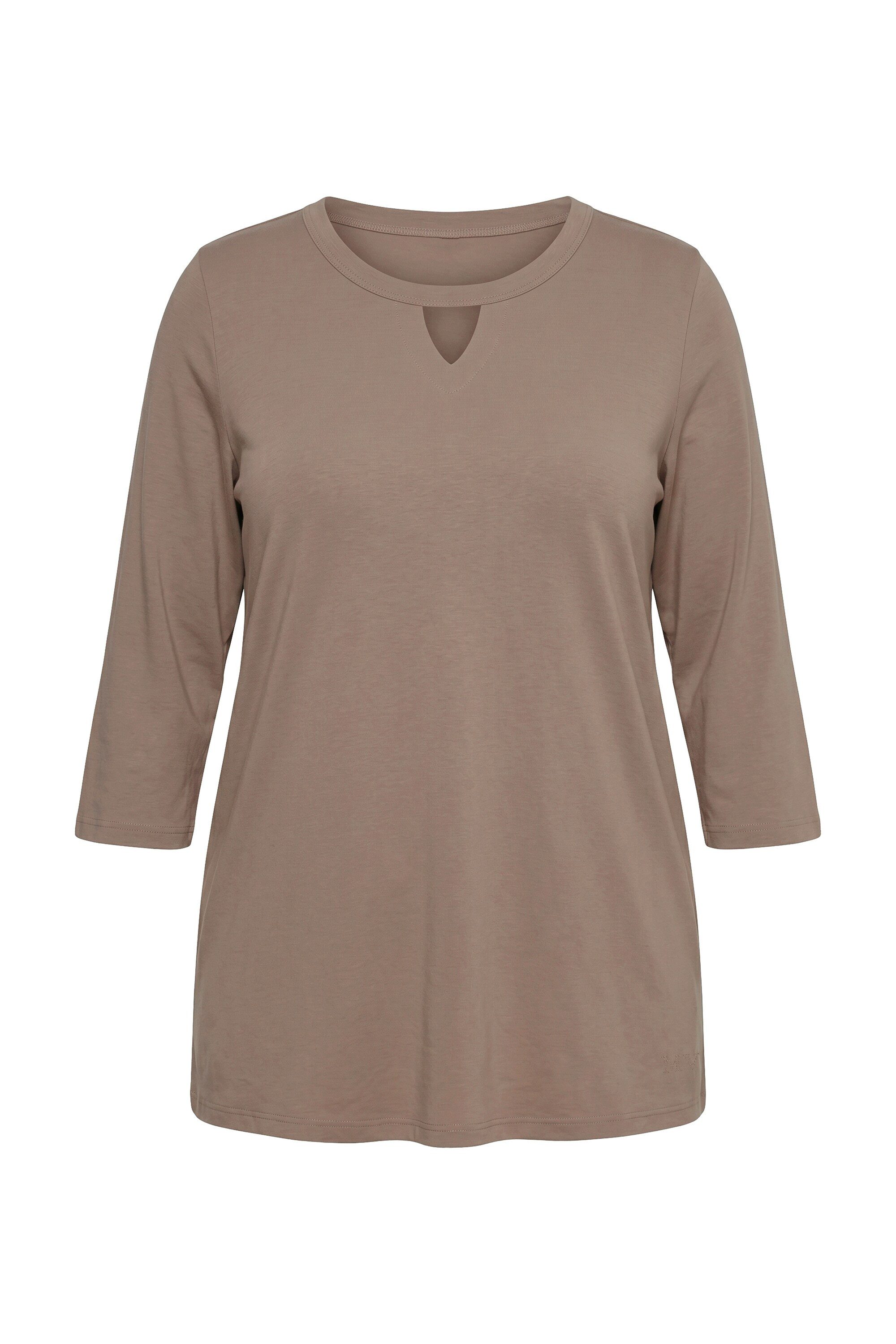 Ulla Popken T-Shirt Shirt Glitzermotiv A-Linie Keyhole Rundhals