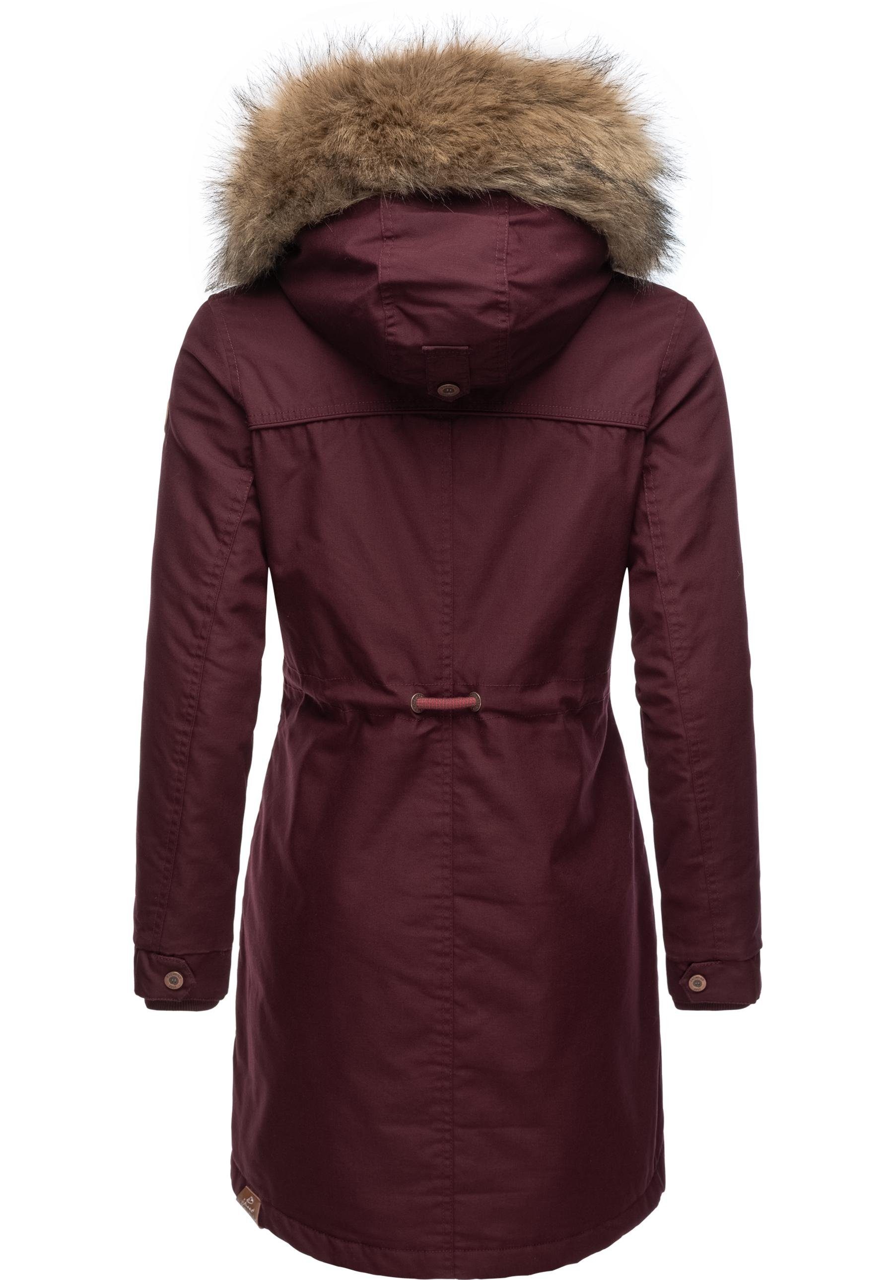 Ragwear Winterjacke Tawny stylischer Winterparka mit großer Kapuze und Kunstfellkragen