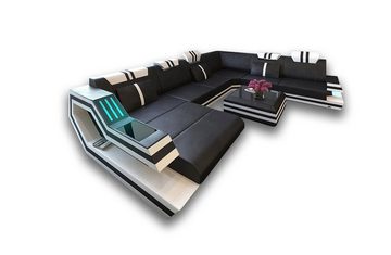 Sofa Dreams Wohnlandschaft Sofa Leder Ledercouch Ravenna XXL U Form Ledersofa, Couch, mit LED, wahlweise mit Bettfunktion als Schlafsofa, Designersofa