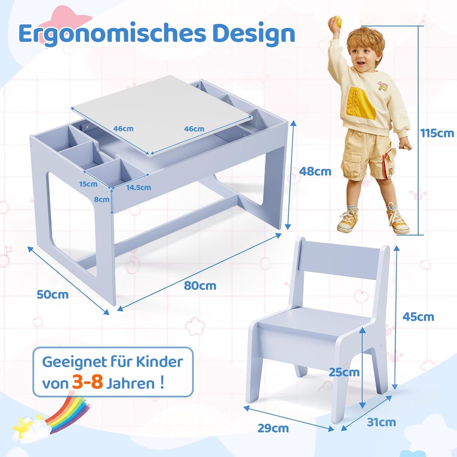 TLGREEN Kindertisch mit 2 Stühlen, Kindersitzgruppe günstig online kaufen