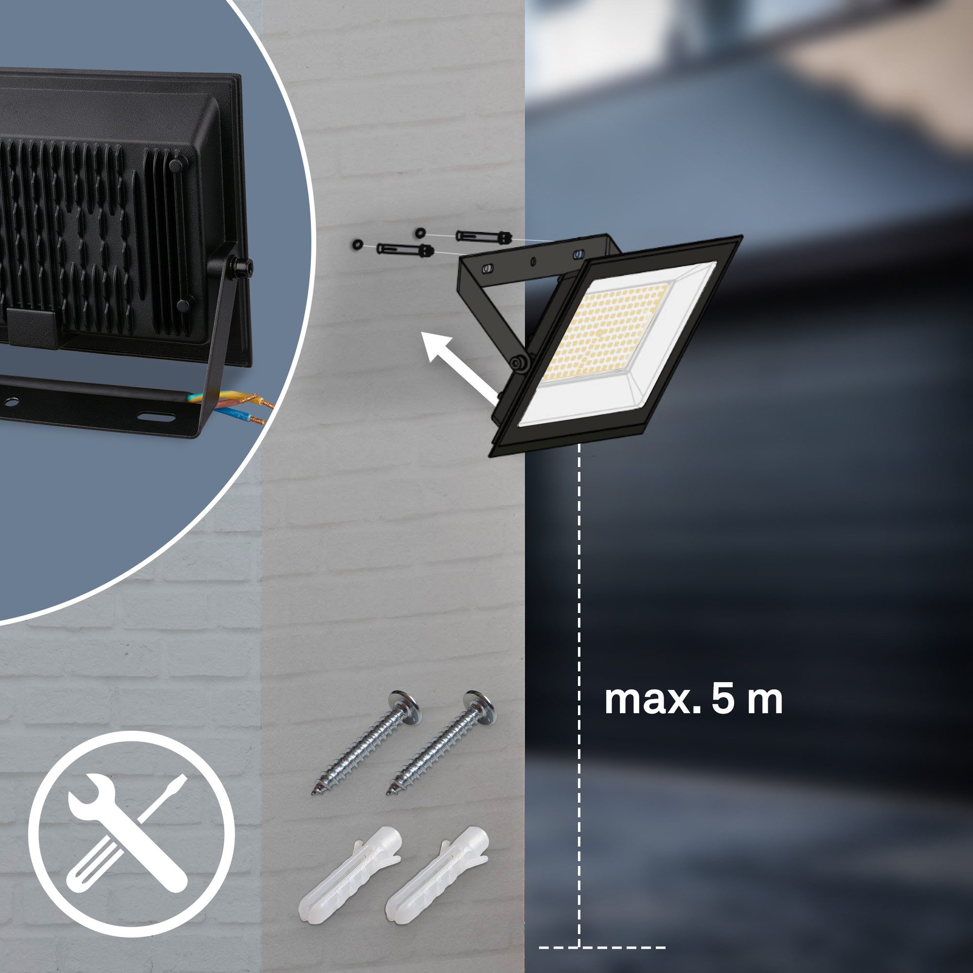Briloner Leuchten Flutlichtstrahler LED Wandleuchte Außen Bewegungsmelder Wandstrahler Garten Eingang, ohne Bewegungsmelder, LED fest integriert, 4000K - Neutralweiß, Garage, Garten, Auffahrt, Hauseingang