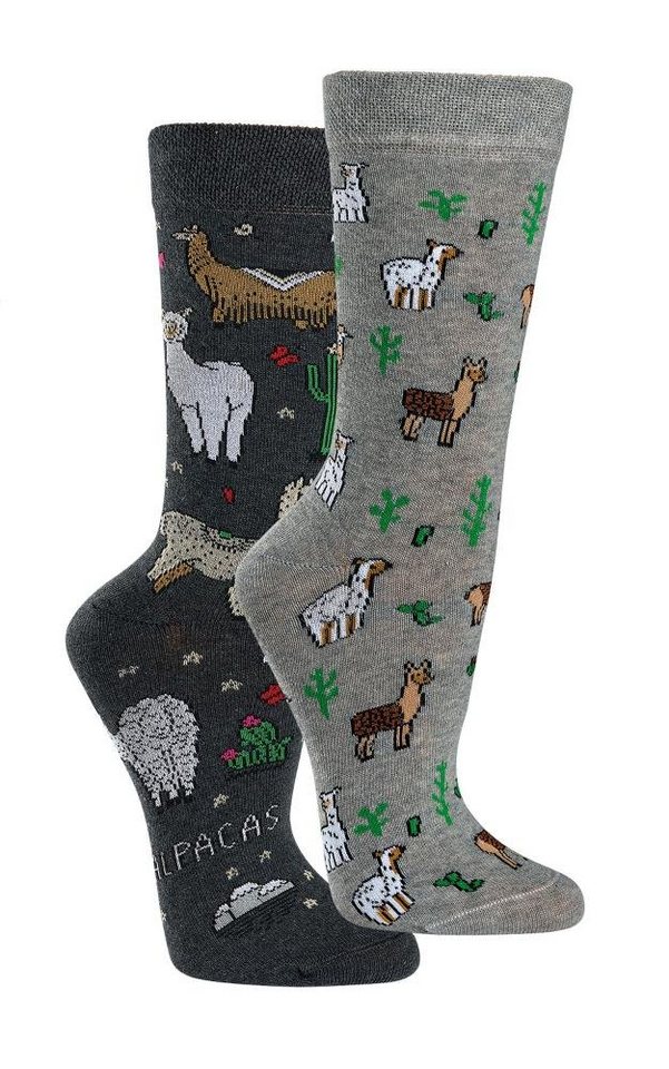 FussFreunde Socken 2 Paar Fun Socken, Spaß mit Socken, viele lustige Motive, Geschenkidee (Set, 2 Paar) handgekettelte Zehennaht, Piqué-Komfortbund