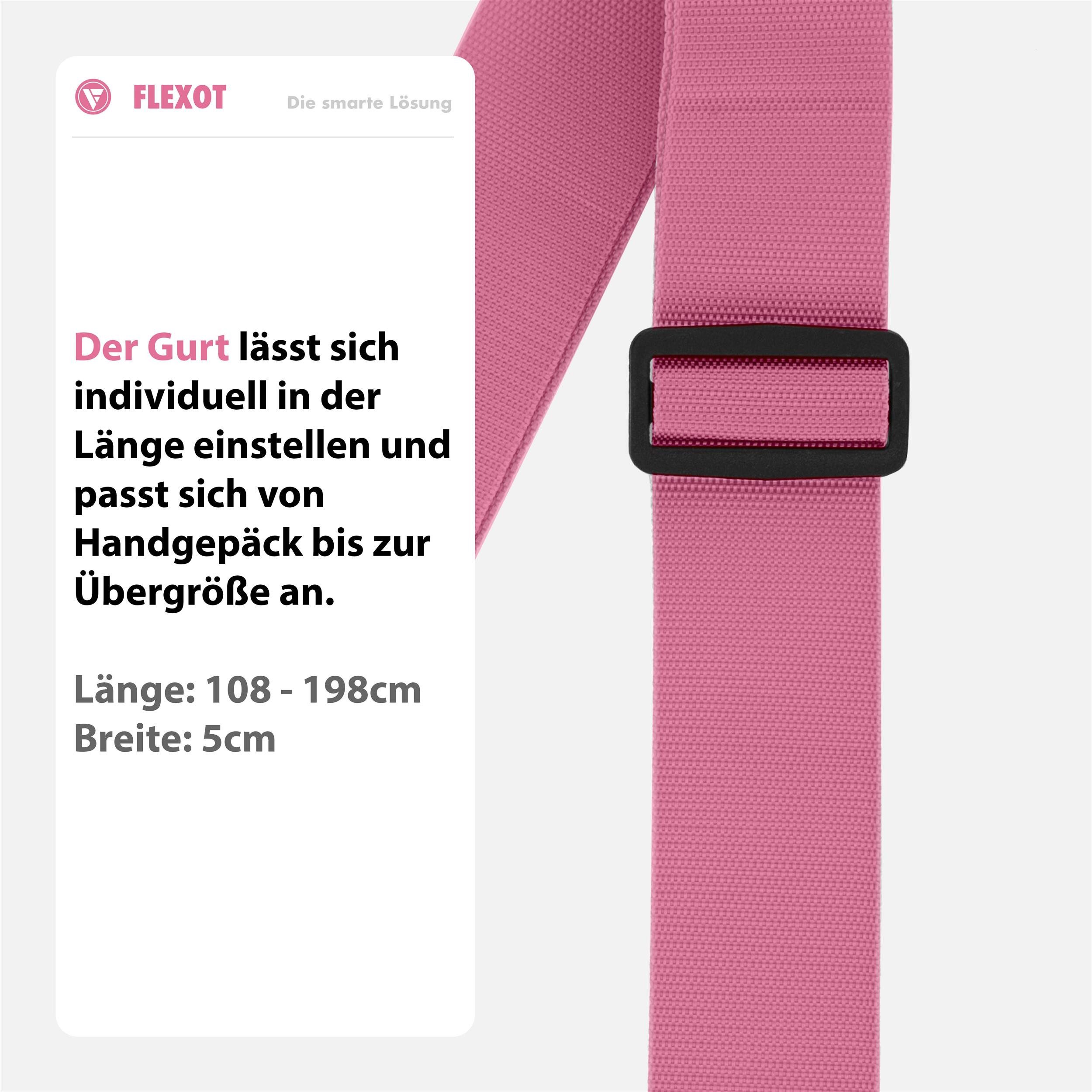 Flexot Koffergurt Koffergurt mit Zahlenschloss & TSA, verstellbare Länge, Namensschild, Flexibel anpassbarer und stabiler Gurt mit praktischer Schnalle