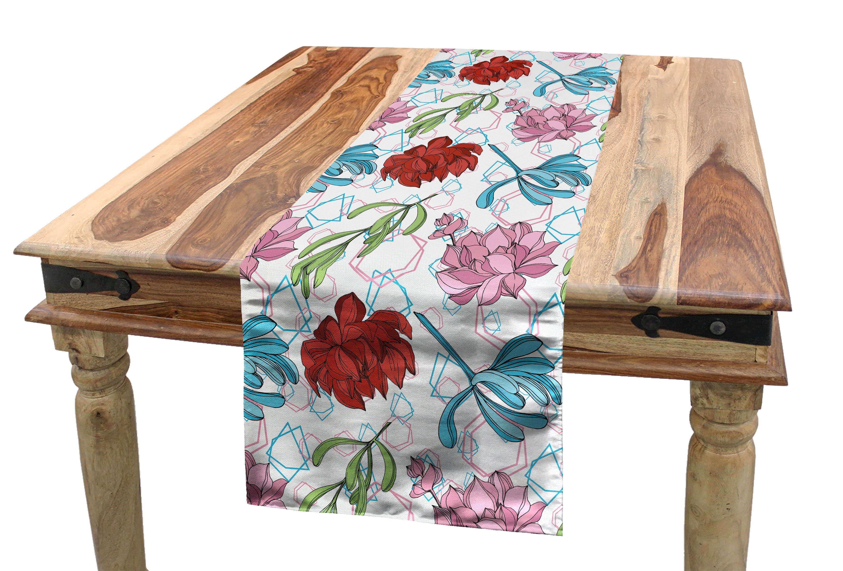 Abakuhaus Tischläufer Esszimmer Küche Rechteckiger Dekorativer Tischläufer, Blumen Modernes Blumen-Frühlings-Layout