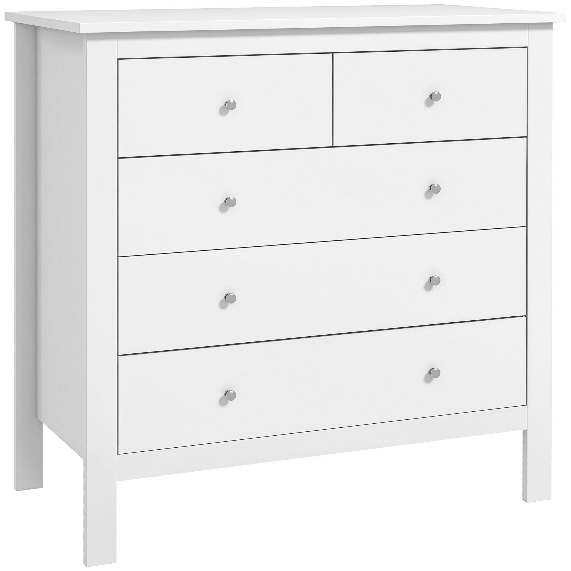 HOMCOM Kommode Beistellschrank mit 5 Schubladen Sideboard mit Anti-Kipp-Schutz (Aufbewahrungsschrank, 1 St., Schubladenkommode), für Schlafzimmer, Wohnzimmer, Weiß 79 x 39,5 x 80,5 cm