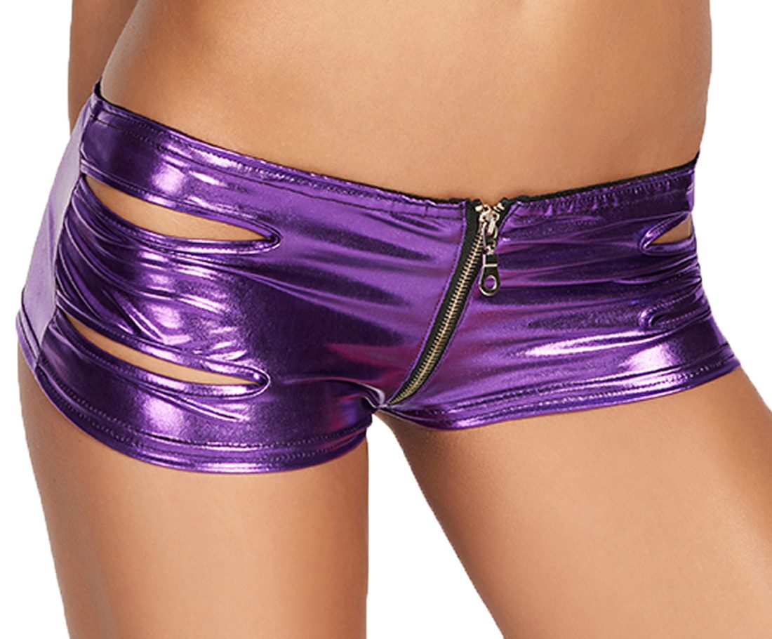 7Heaven Hotpants Damen Dessous wetlook Panty lila Gogo Slip Shorts mit Reißverschluss