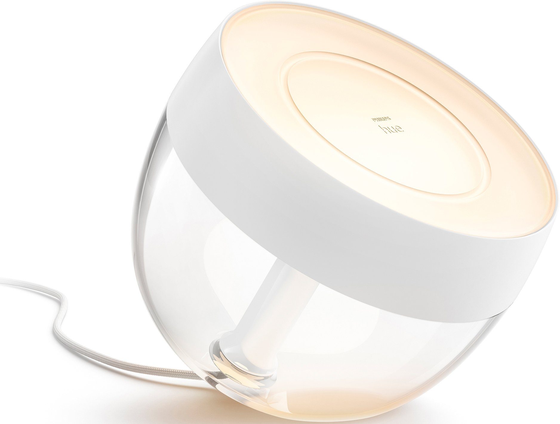 Philips Hue Smarte LED-Leuchte White & Color Ambiance Iris Tischleuchte weiß, Abschaltautomatik, Bluetooth, CCT - über Fernbedienung, Dimmfunktion, Farbsteuerung, Farbwechsel, Leuchtdauer einstellbar, Memoryfunktion, Nachtlichtfunktion, RGB, Smart Home, Timerfunktion, dimmbar über Fernbedienung, erweiterbar, mehrere Helligkeitsstufen, LED wechselbar, RGB