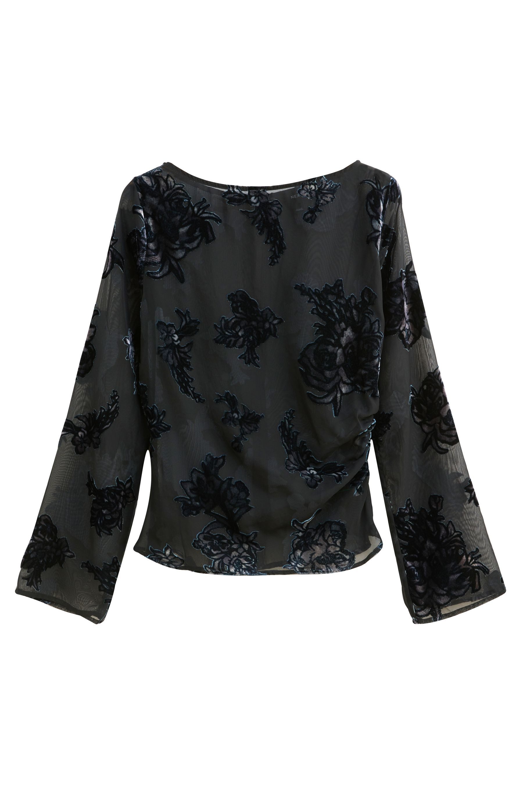 Blusenshirt Transparentes Langarmoberteil mit Samtbeflockung