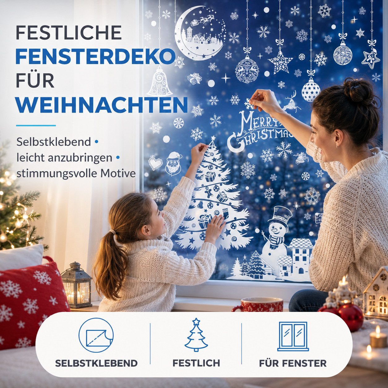 TK Gruppe Fensterbild 202-teiliges Fensterbilder Set Weihnachten – selbstklebende Aufkleber, selbstklebend