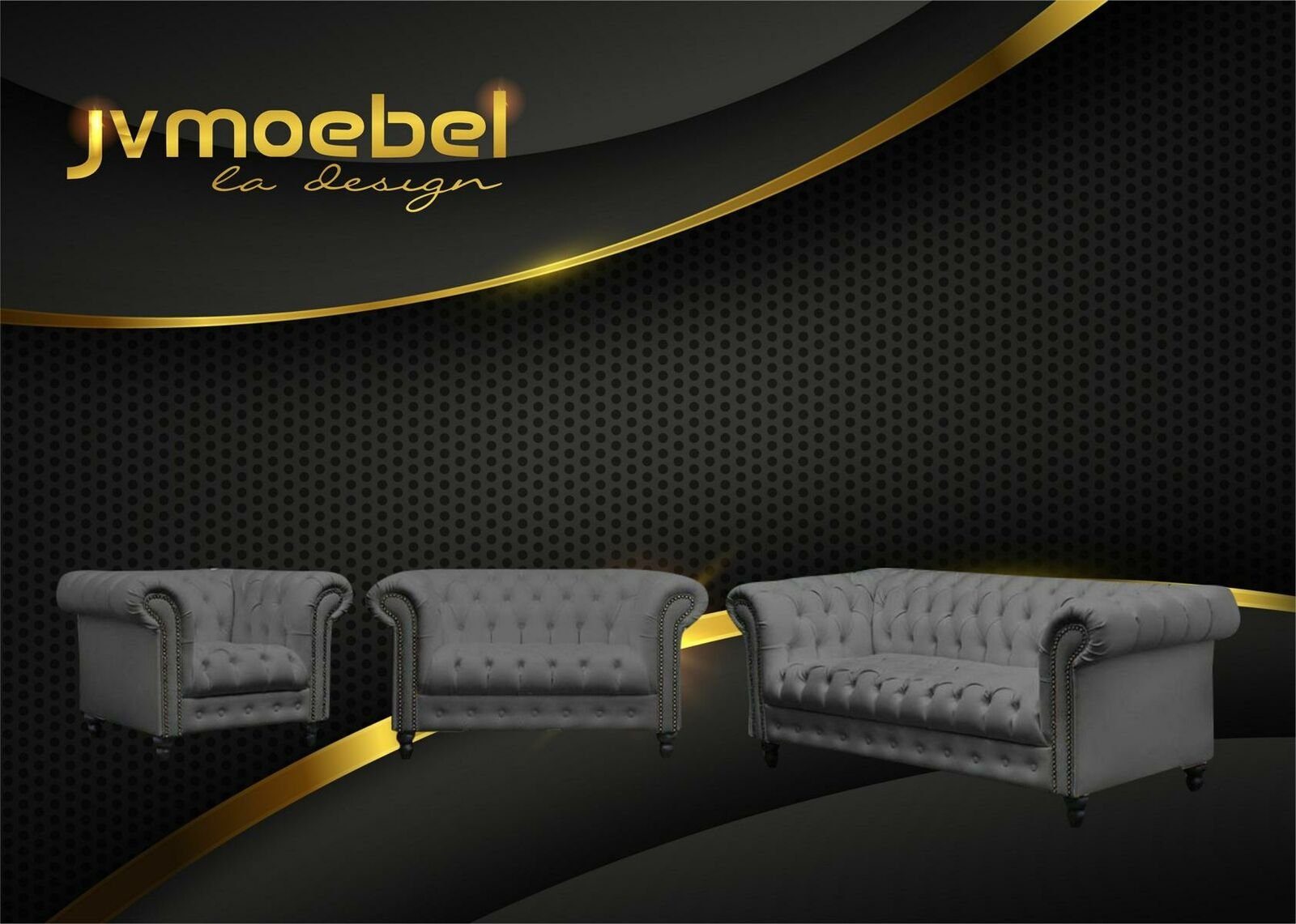 Möbel Design Grau Sofa, Chesterfield Sofagarnitur JVmoebel Wohnzimmer Couch