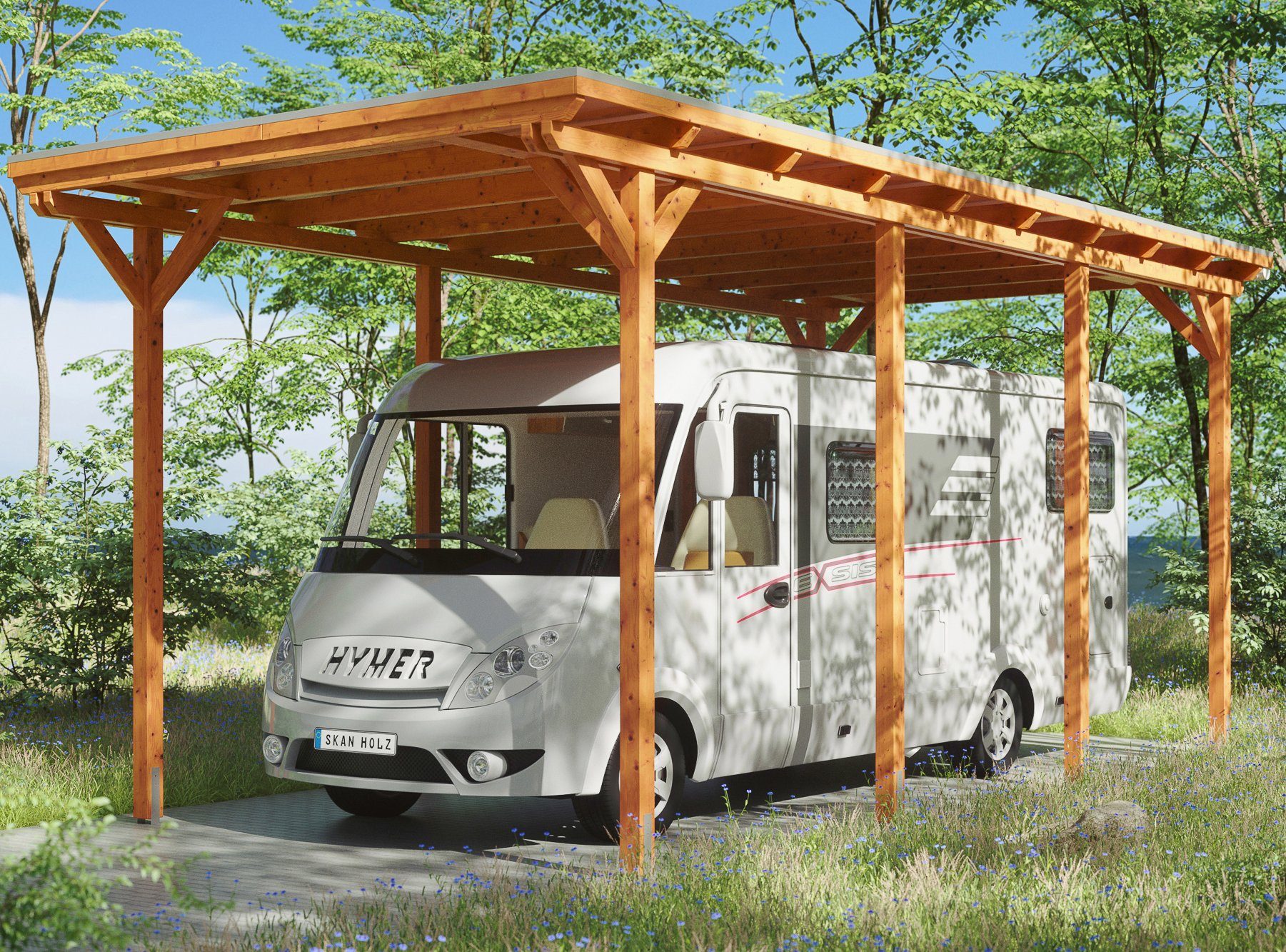 Skanholz Einzelcarport Caravan-Emsland, BxT: 404x846 cm, 353 cm Einfahrtshöhe