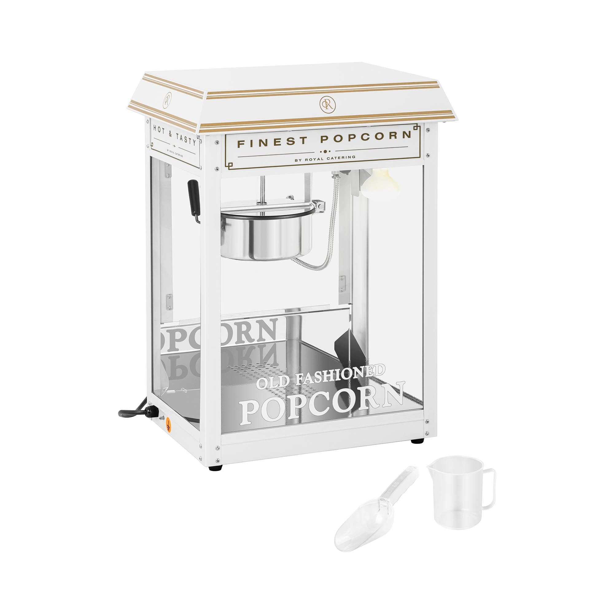 Royal Catering Popcornmaschine Popcornmaker 1600 W 5 kg/h weiß/golden Popcornautomat Teflon Zubehör