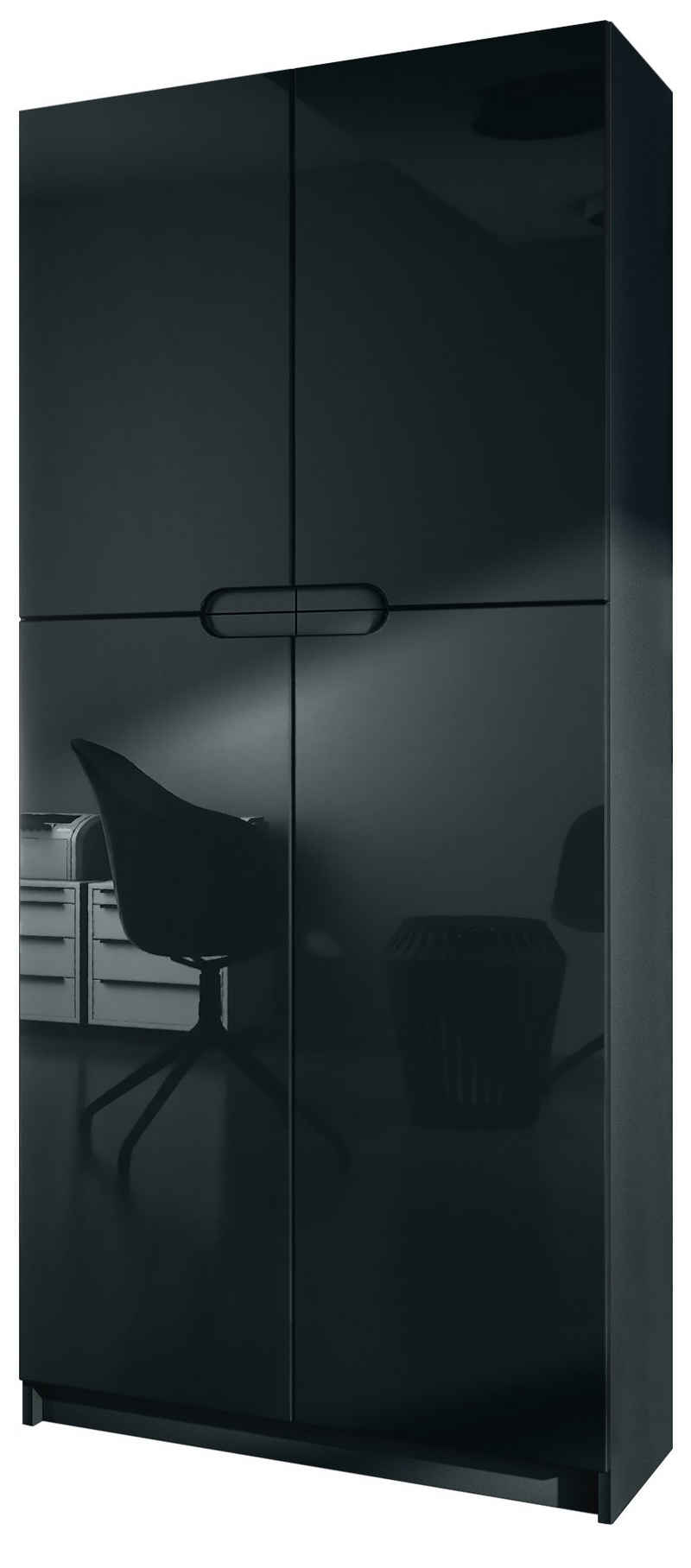 Vladon Aktenschrank »Logan« Aktenschrank mit 5 Fächern und 4 Türen, Schwarz matt/Schwarz Hochglanz (82 x 185 x 37 cm)
