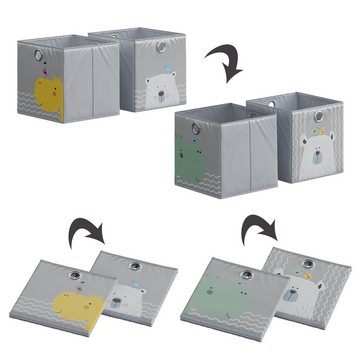 Vicco Faltbox Aufbewahrungsbox Bär- und Nilpferdmotiv Grau 2er Set