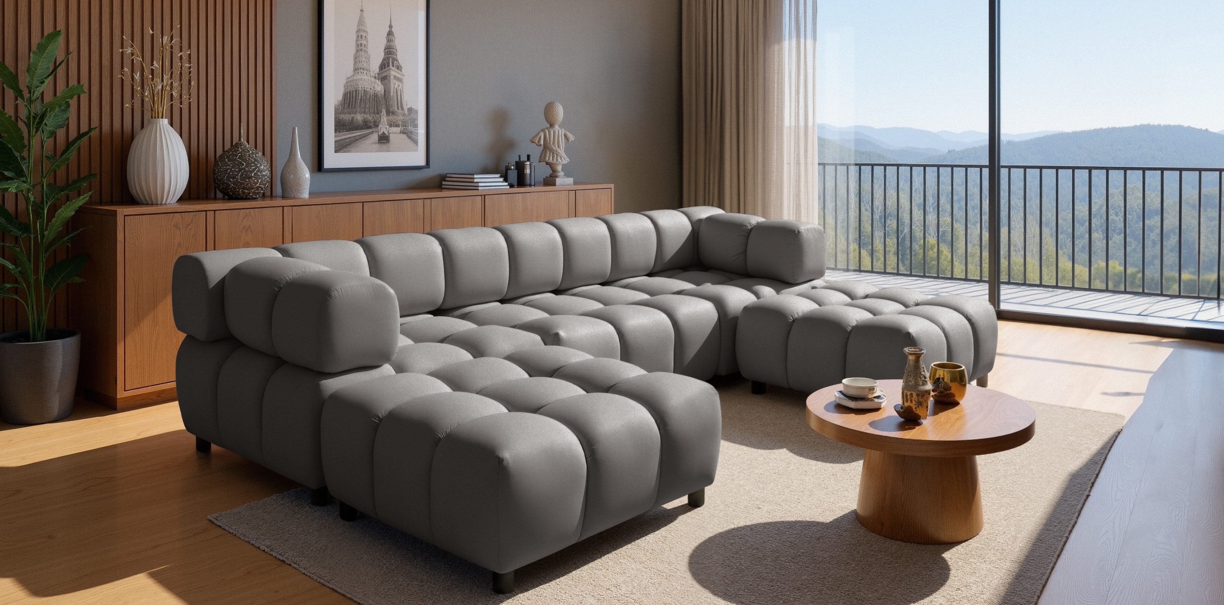 Kaiser Möbel Ecksofa großes, luxuriöses Modulsofa in modernem Design im Stoff Bluvel BOLLA, Puff-Cube-Optik Premium-Velours Bluvel Sehr tiefer Sitzkomfort