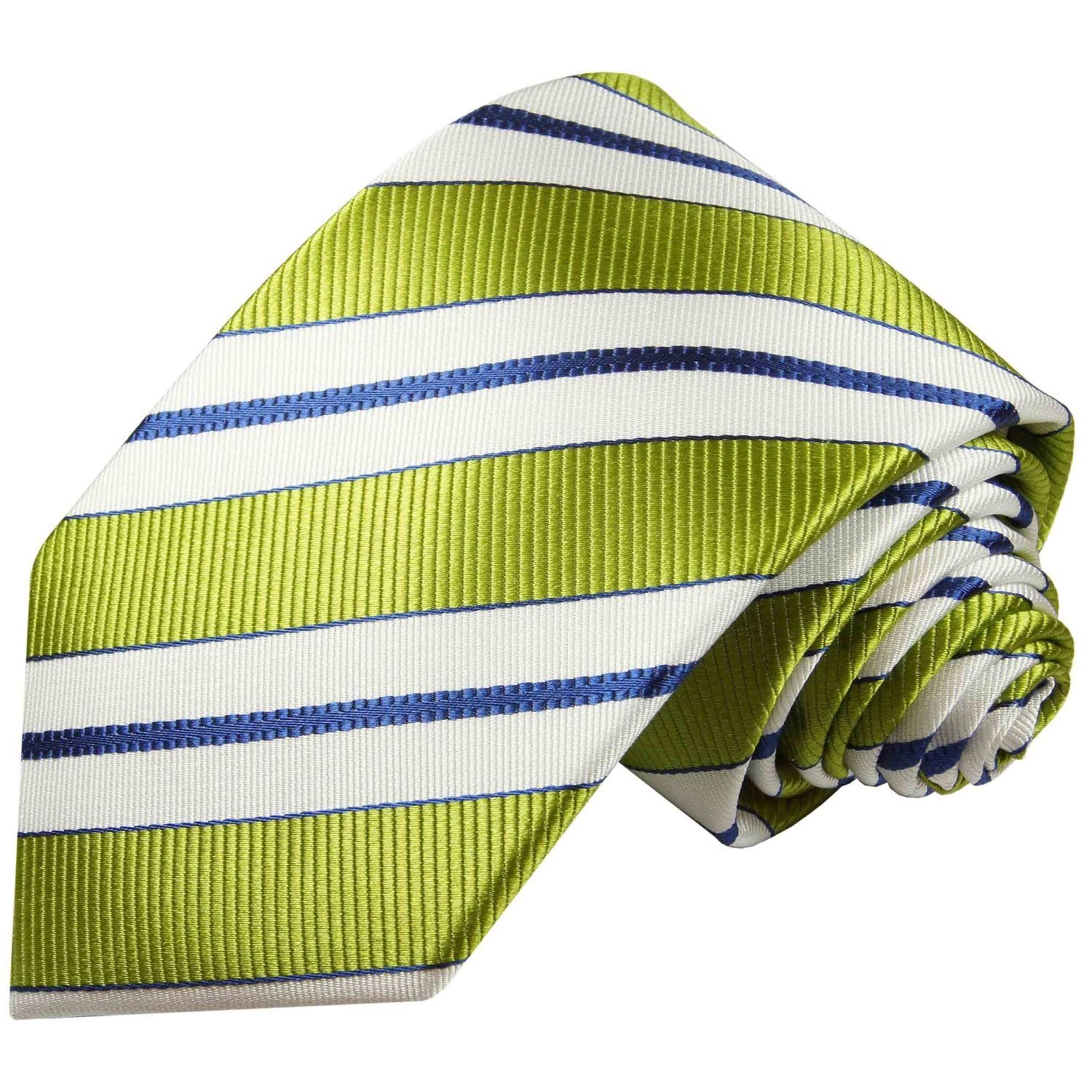 Krawatte Krawatte (8cm), Seidenkrawatte Extra modern Herren Paul (Set, 103 mit Breit mit grün Einstecktuch) 100% Tuch Malone 2-St., gestreift lang Seide (165cm),