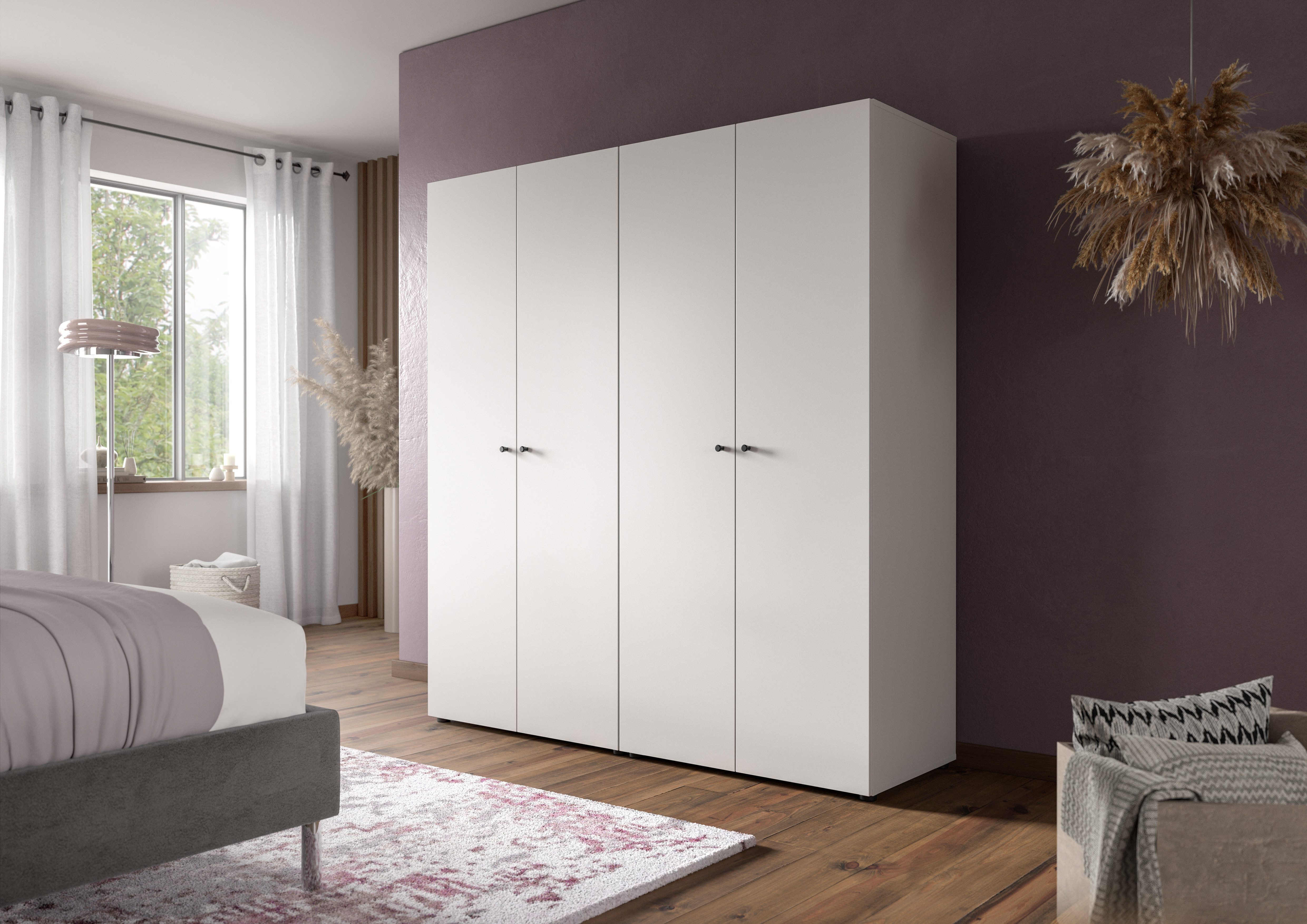 Home affaire Kleiderschrank BILLINGS, Schlafzimmerschrank, Schrank, Garderobenschrank (OTTO BESTSELLER, Garderobe & Schlafzimmer) Breite 160cm, weiß, 4-türig, inkl. 2 Kleiderstangen und 2 Ablageböden