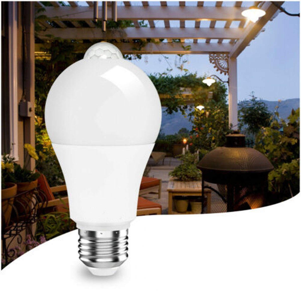 LETGOSPT LED Flutlichtstrahler Gartenstrahler LED Leuchtmittel, E27 12W LED Birne mit Bewegungssensor, LED wechselbar, ‎Kaltweiß | Flutlichtstrahler