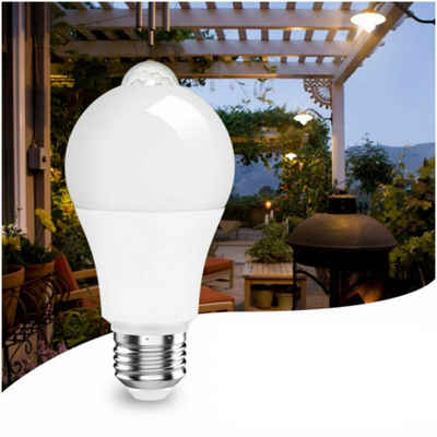 LETGOSPT LED Flutlichtstrahler Gartenstrahler LED Leuchtmittel, E27 12W LED Birne mit Bewegungssensor, LED wechselbar, ‎Kaltweiß