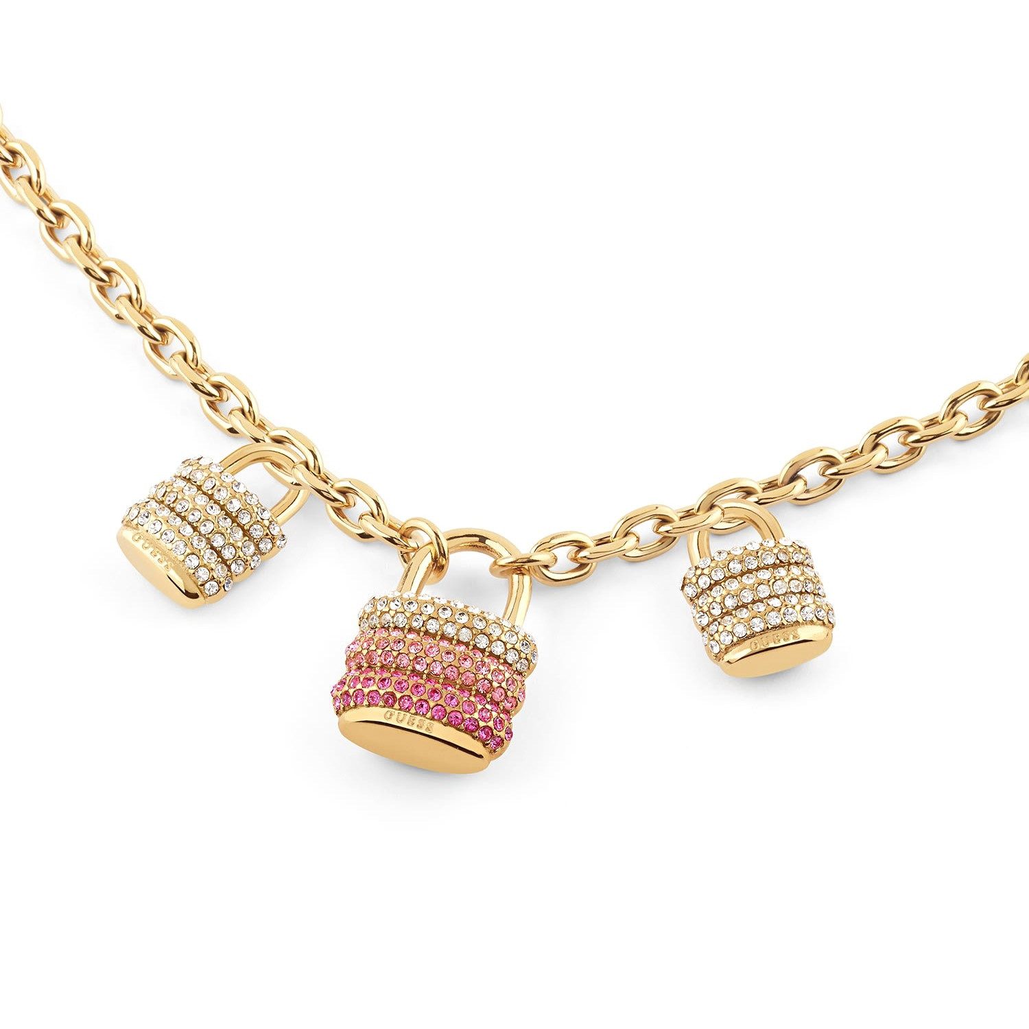 Guess Kette mit Anhänger JUBN05403JWYGPKT/U, für Damen Pavée Schloss Goldfarben
