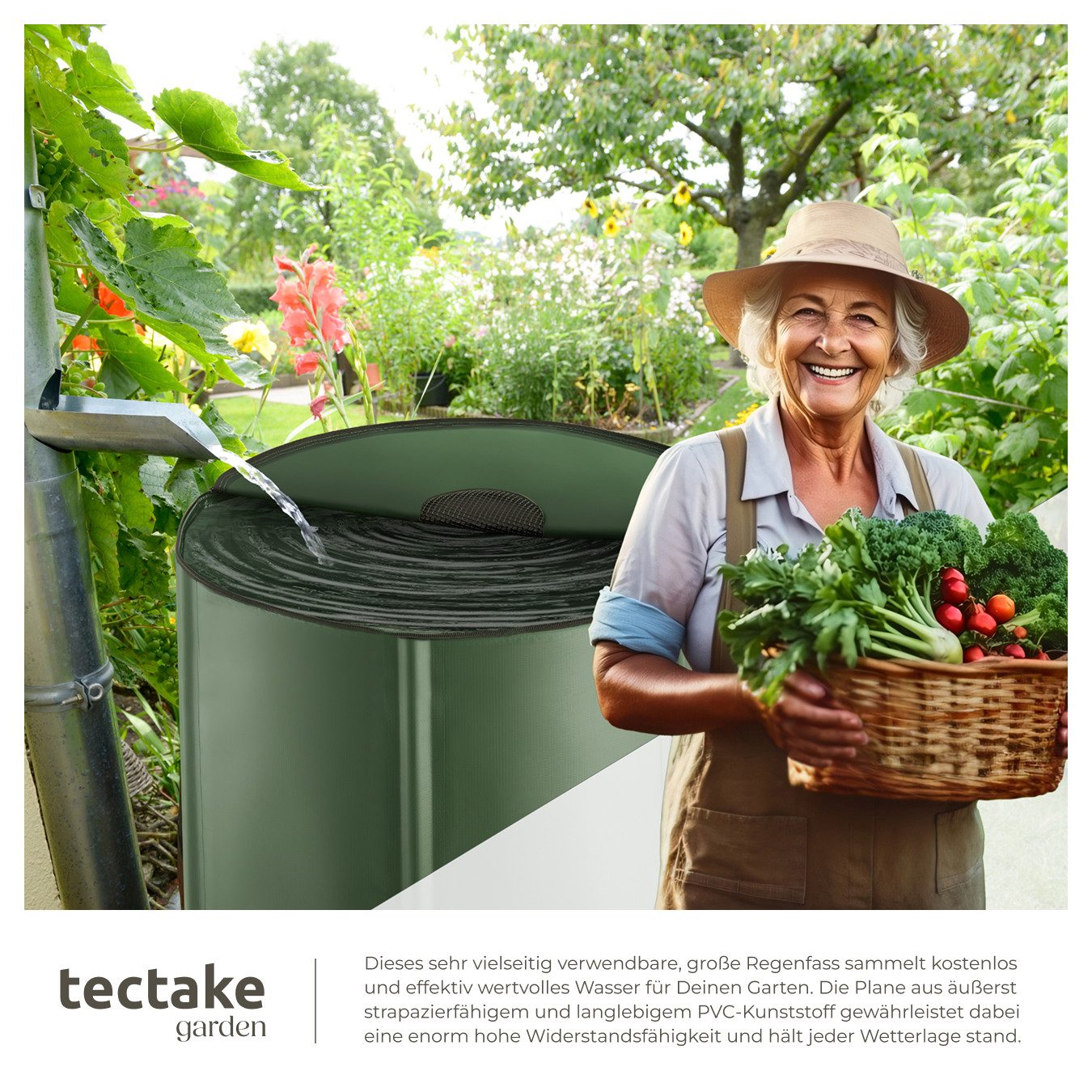 tectake Regentonne, 200 l, mit Hahn und Überlaufschutz