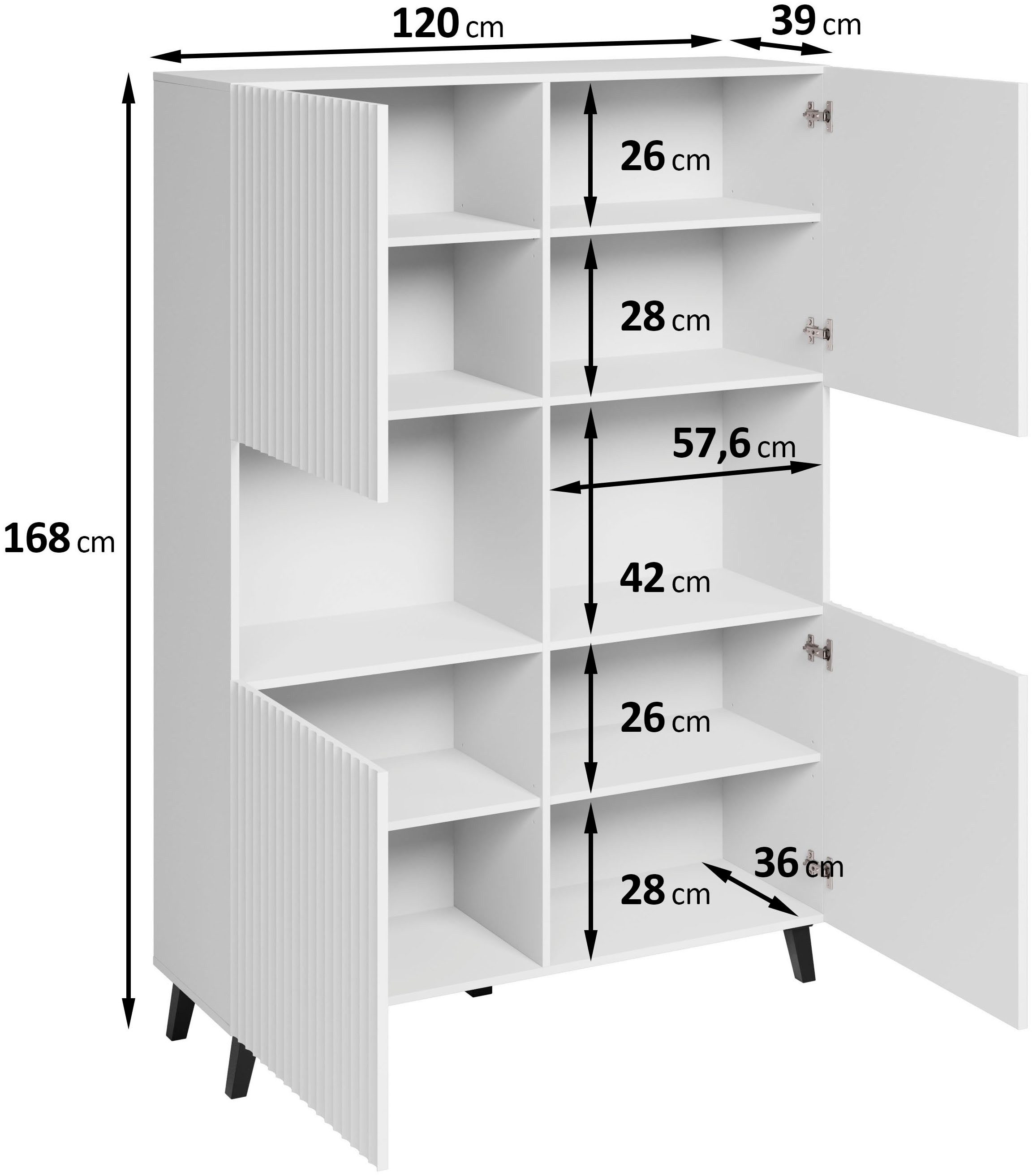 INOSIGN Highboard Phuket, Front MDF, Moderne Hochkommode ohne Griffe mit 10 Fächern, Breite 120 cm