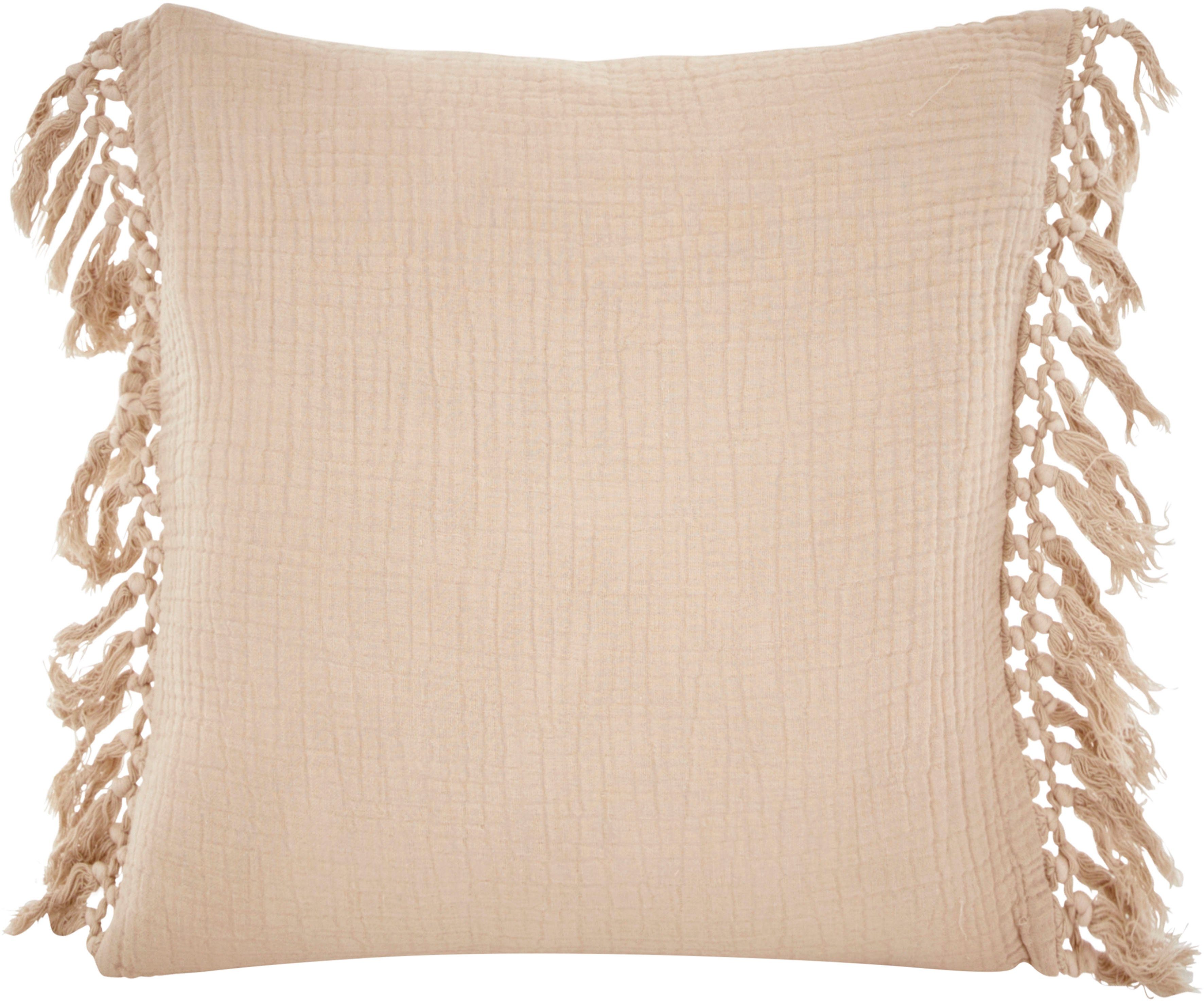LeGer Home by Lena Gercke Dekokissen Hevin, Musselin Optik, 2-er Set, ohne Füllung, mit Fransen