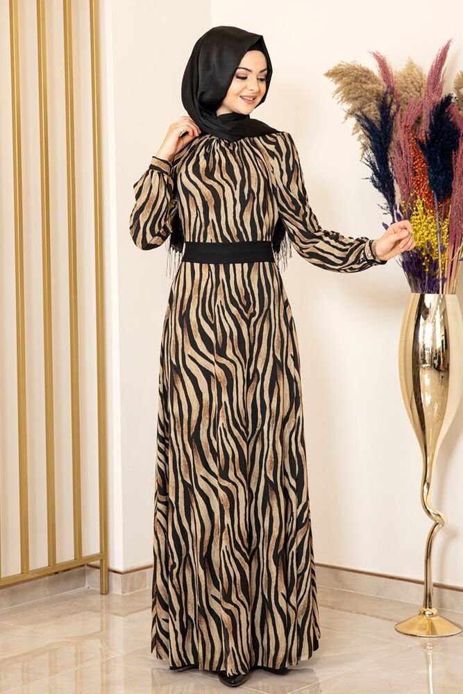 Modavitrini Chiffonkleid Damen Zebra Kleid Abendkleid Hijab Mode Modest Fashion Zebra Muster