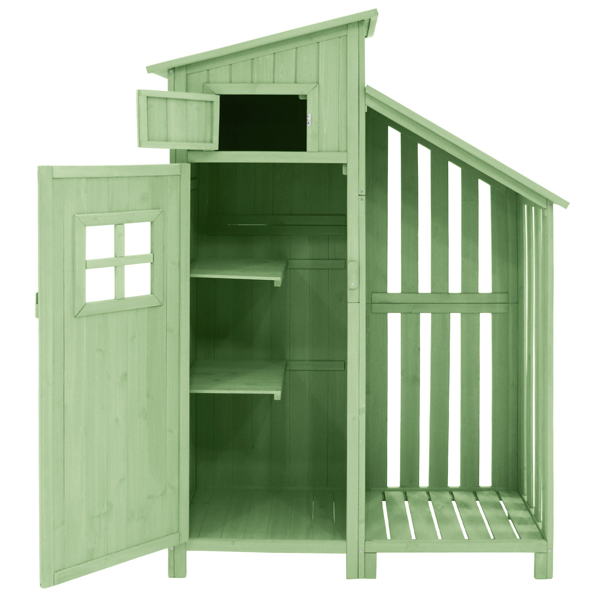 MODFU Geräteschrank Outdoor-Schrank Werkzeugschrank (Geräteschuppen (124*53*174cm blau) mit 2 Ablagen) pvc dach Tannenholz Himmelblau, UV-lichtbeständig