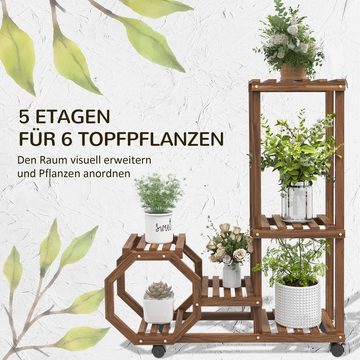 Outsunny Pflanzentreppe Pflanzenständer Holz Pflanzentreppe mit 5 Ebenen (Blumenständer, 1 St., Blumenregel), für Garten, Balkon, Verkohlt, 86 x 30 x 102 cm