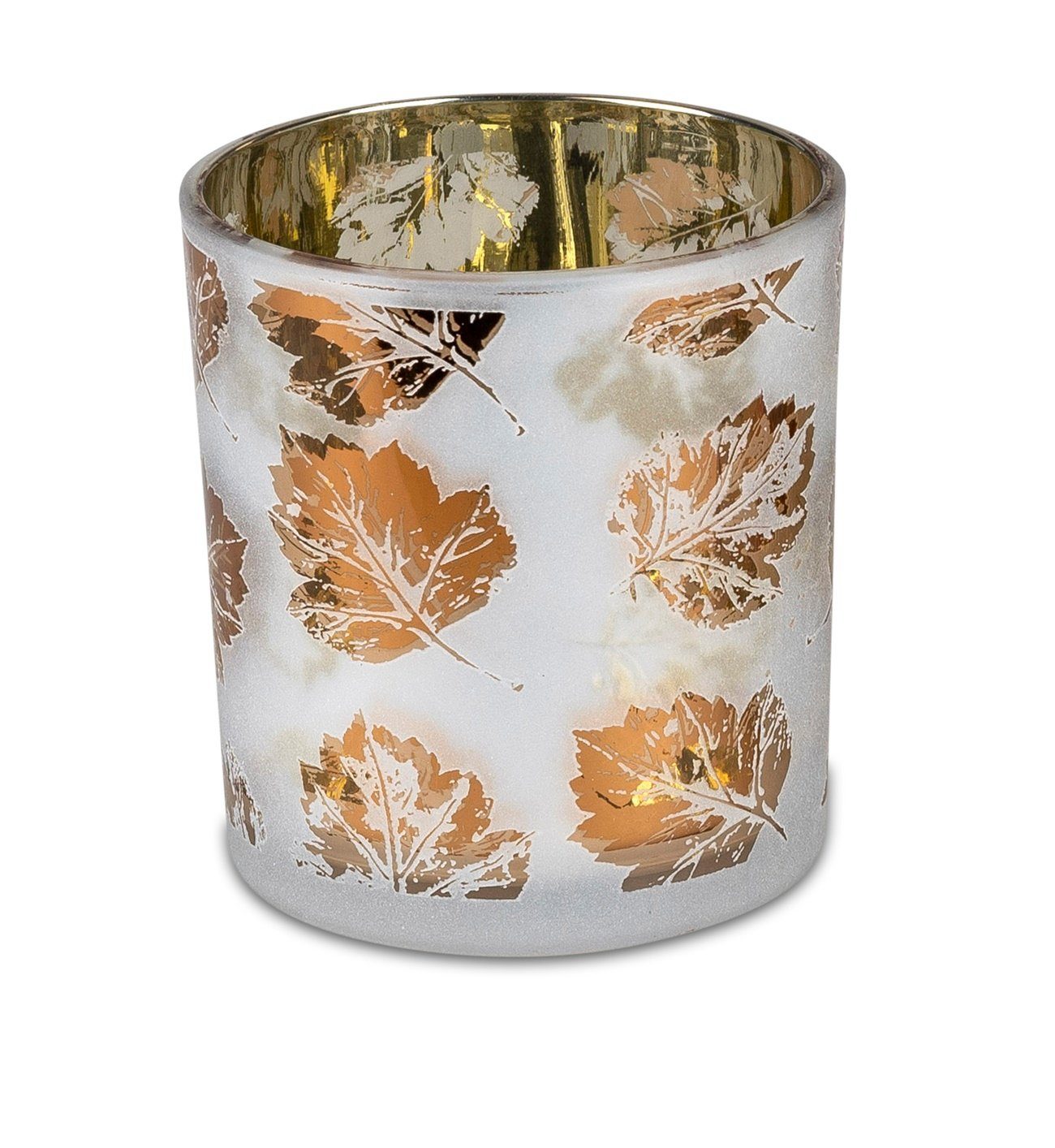 dekojohnson Windlicht Windlicht-Glas Teelichthalter Blätterdekor 8cm | Windlichter