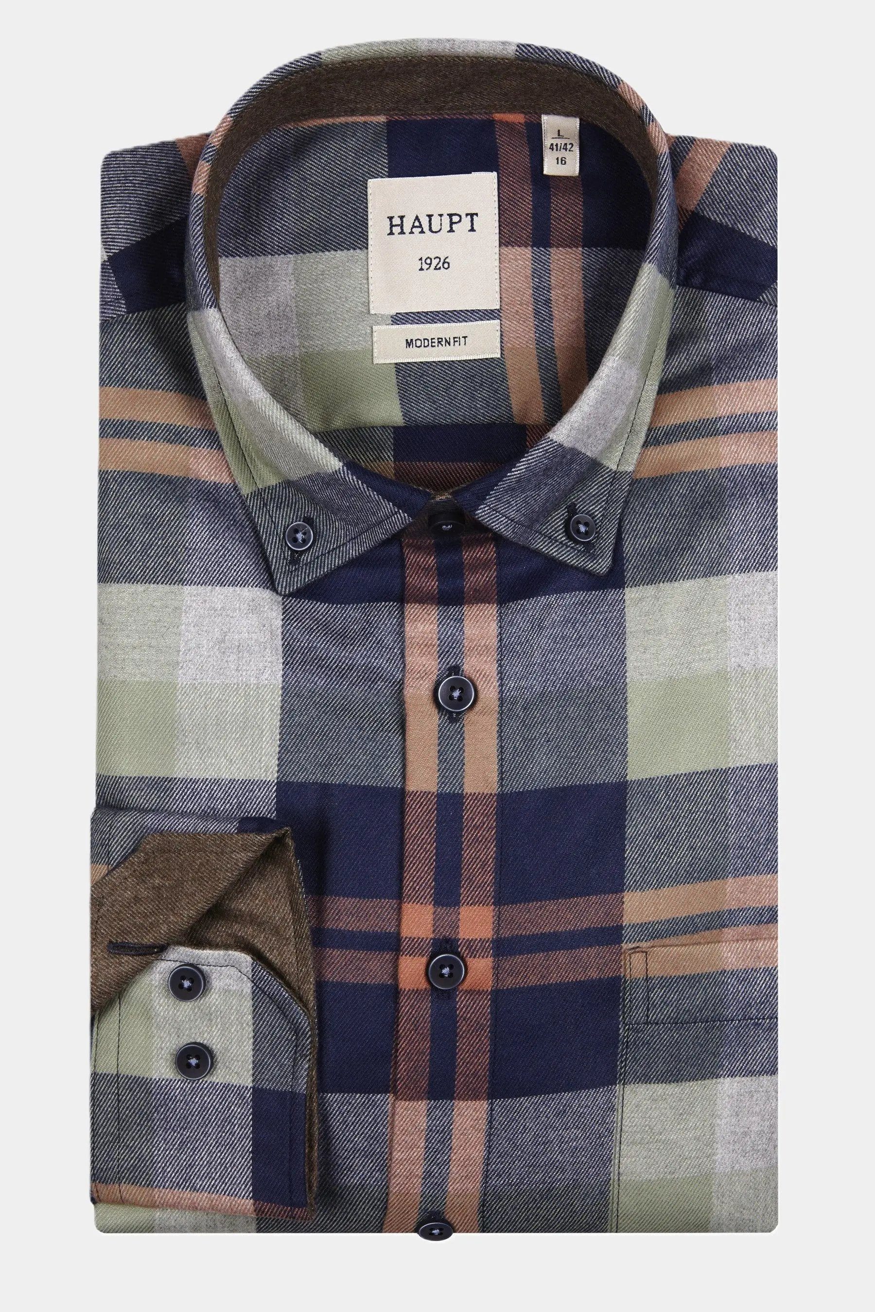 Langarmhemd Haupt Jersey Modern Fit Langarm Herrenhemd mit Kariertem Muster in