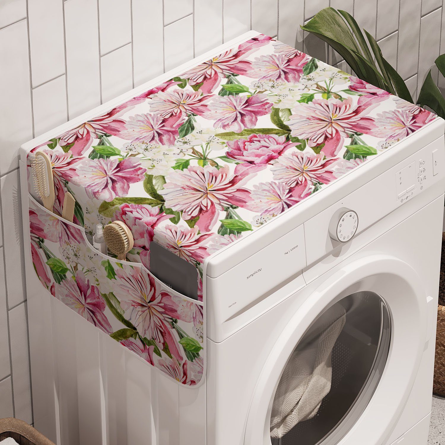 Abakuhaus Badorganizer Anti-Rutsch-Stoffabdeckung für Waschmaschine und Trockner, Blumen Aquarell Blush Blumen