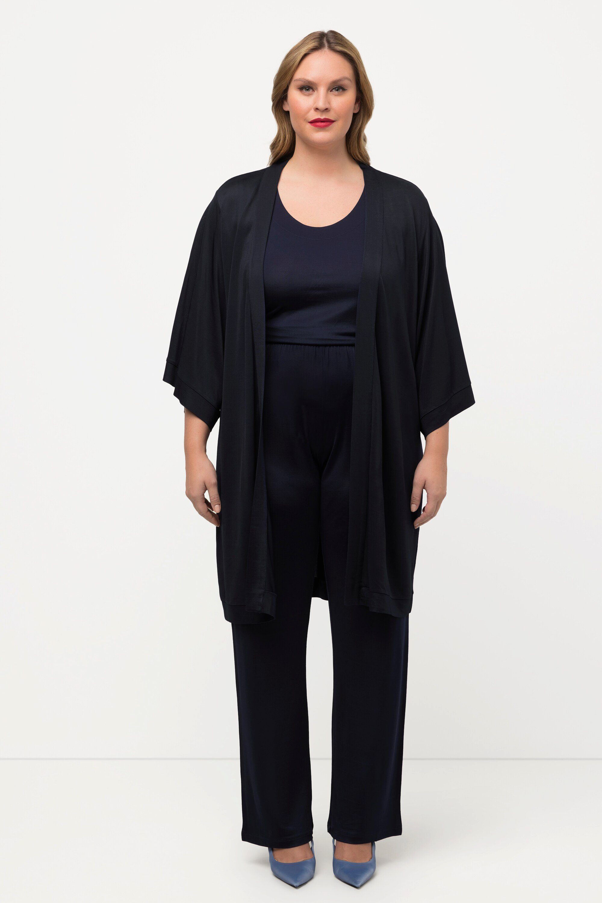 Ulla Popken Sommerjacke Kimono Slinky-Piqué Stehkragen günstig online kaufen