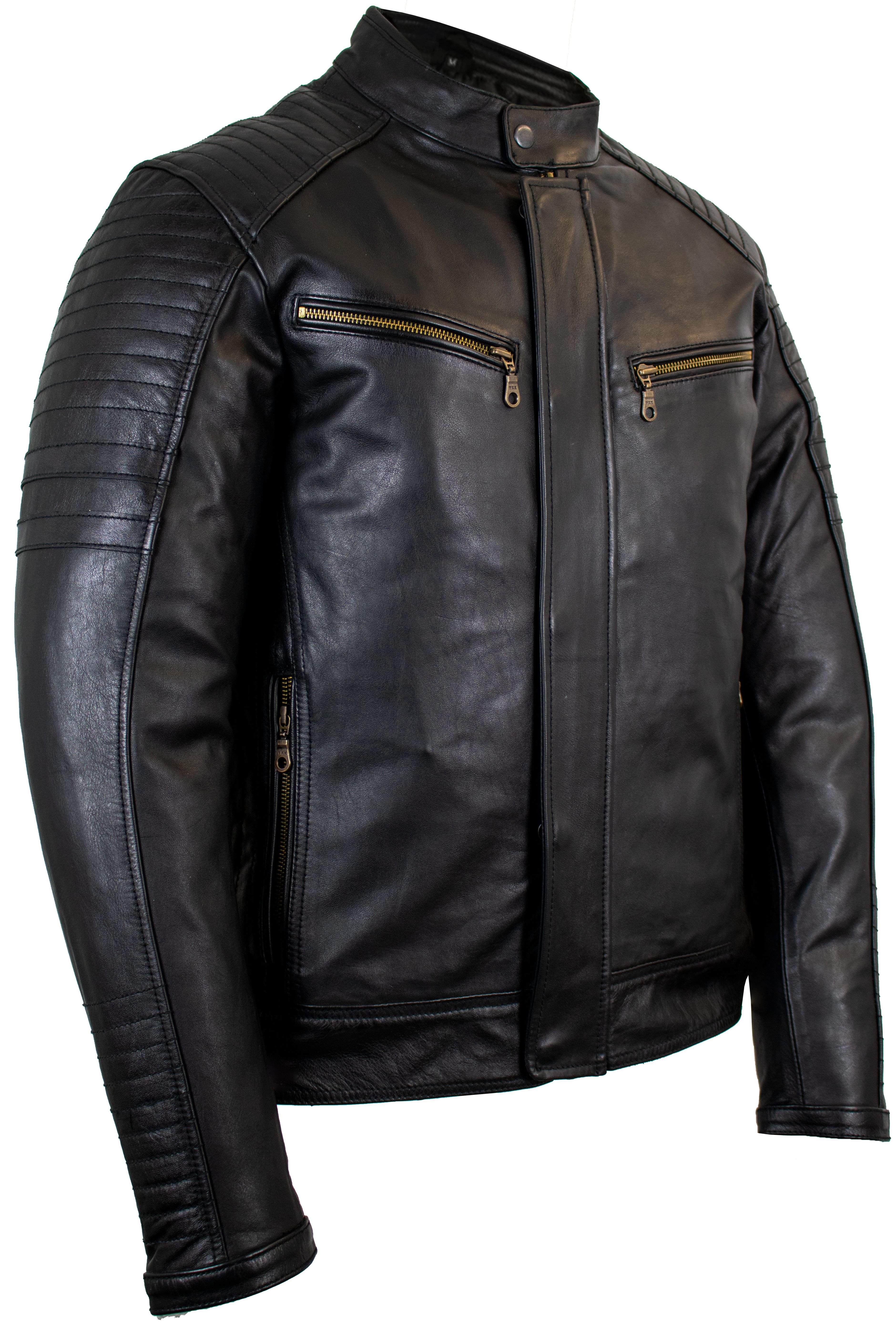 MDM Motorradjacke Herren Motorrad Lederjacke Echtleder Retro Bikerjacke Protektoren (Set, 1x Motorrad Lederjacke, 5x Protektoren) Retro Used Look, Herausnehmbar – Bild 2 von 5