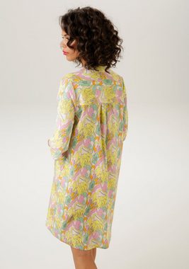 Aniston CASUAL Sommerkleid mit pastellfarbenen, graphischen Blumendruck - NEUE KOLLEKTION