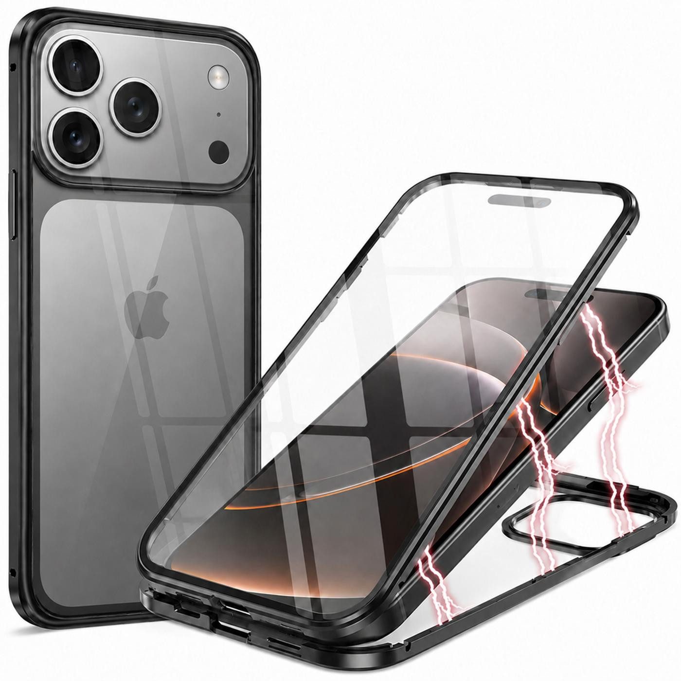 CoolGadget Handyhülle Metall Magnet Handy Case für Apple iPhone 17 Pro 6,3 Zoll, Hülle 360 Grad Schutz Cover Gehärtetes Glas für iPhone 17 Pro