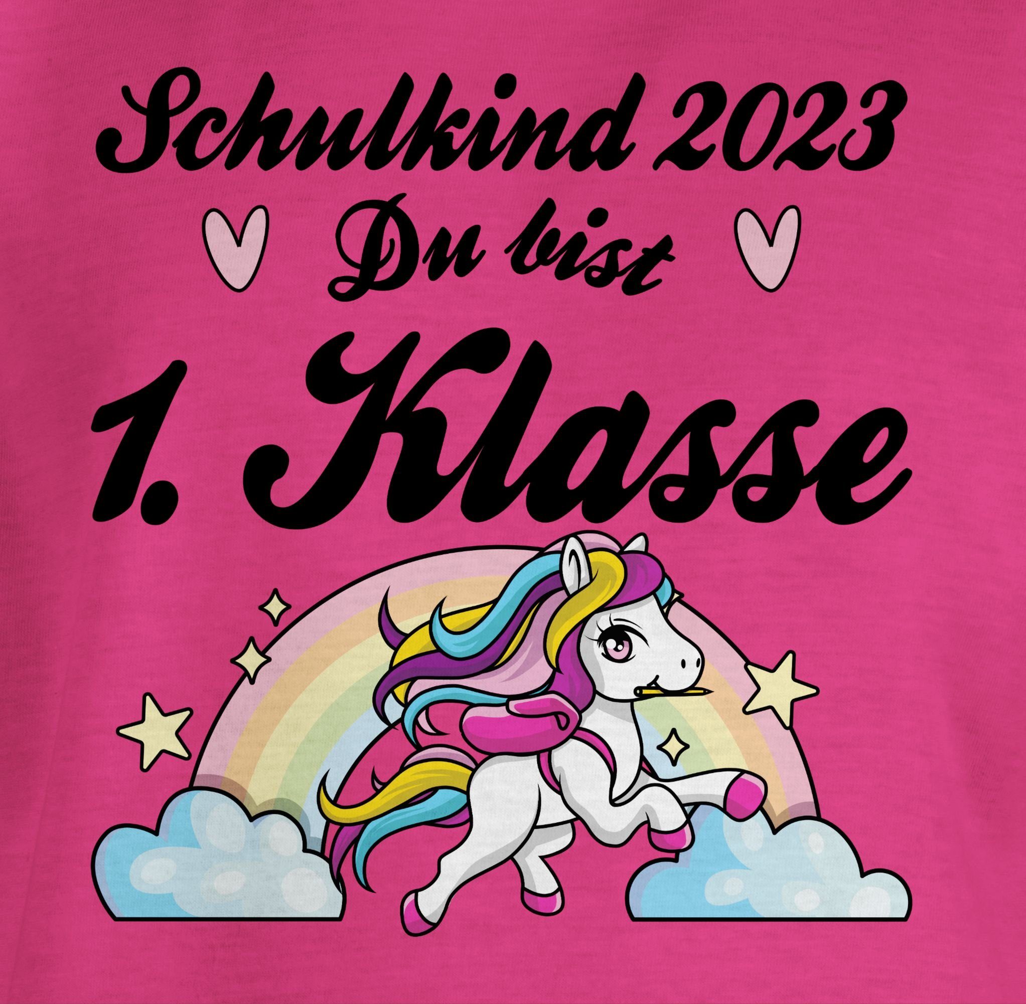 Shirtracer Schulkind Erstklassig Einschulung - Pferd 1 2023 T-Shirt Mädchen Fuchsia bist - Du