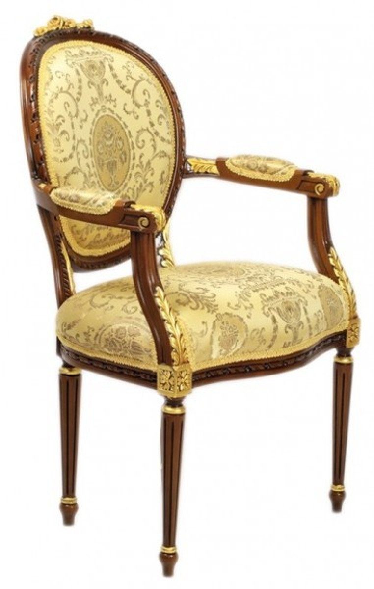 Armlehnen Esszimmer - Luxus Padrino Esszimmerstuhl Stuhl XV Muster Barock / Casa mit Ludwig Gold Braun Mahagoni Möbel